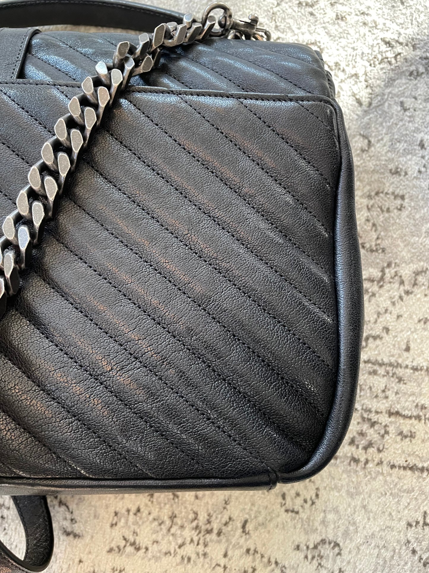 Preloved Saint Laurent Matelasse Chevron Monogram College Bag, Large