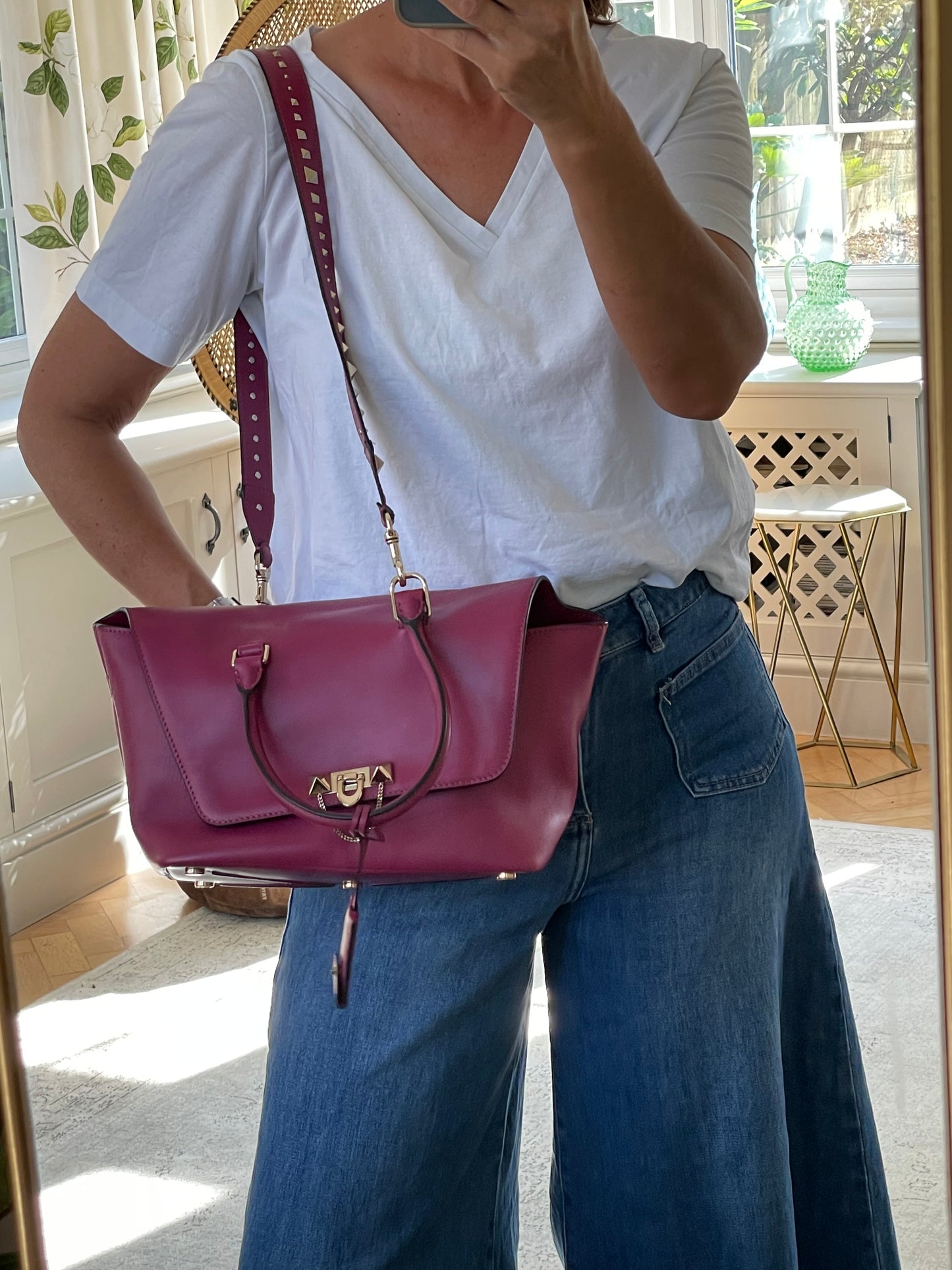Preloved Valentino Garavani Rockstud Demilune Double Handle Satchel Bag, Small