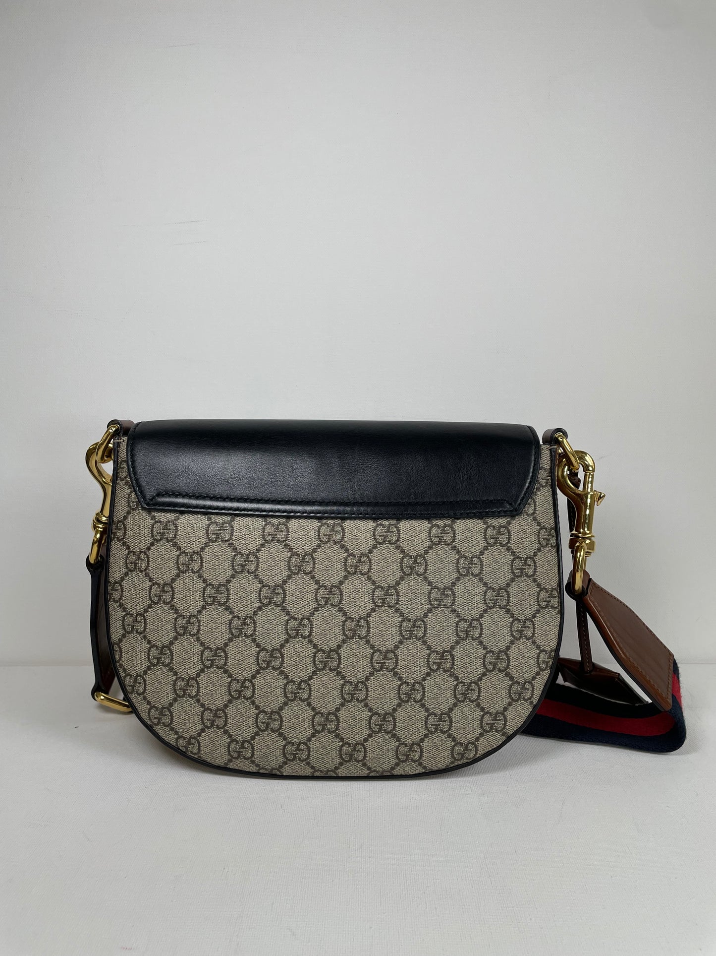 Preloved Gucci GG Supreme Monogram Saddle Lock Messenger Shoulder Bag, Small
