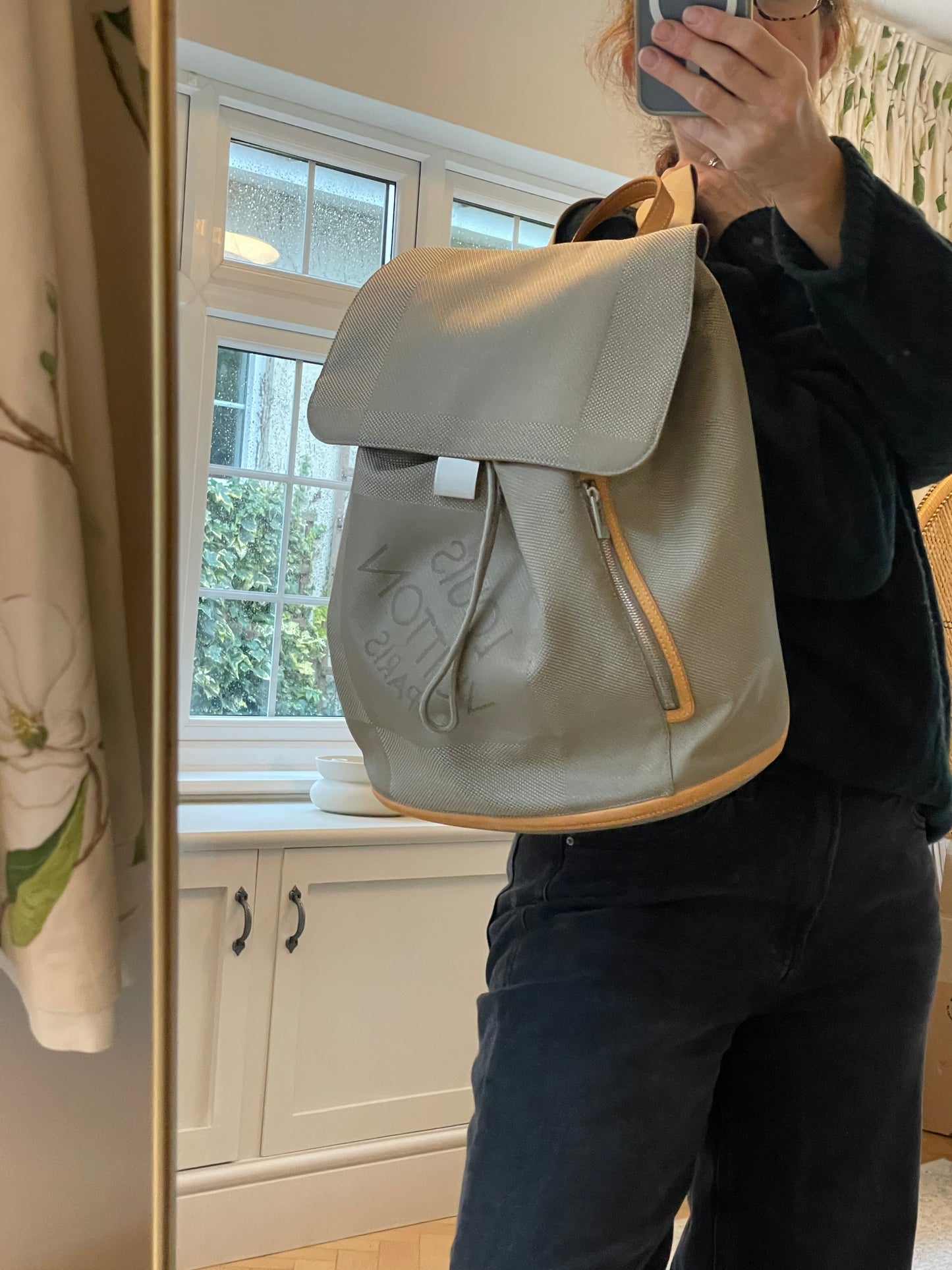 Preloved Louis Vuitton Pioneer Backpack in Damier Jean Canvas and Sable Silvertone Hardware