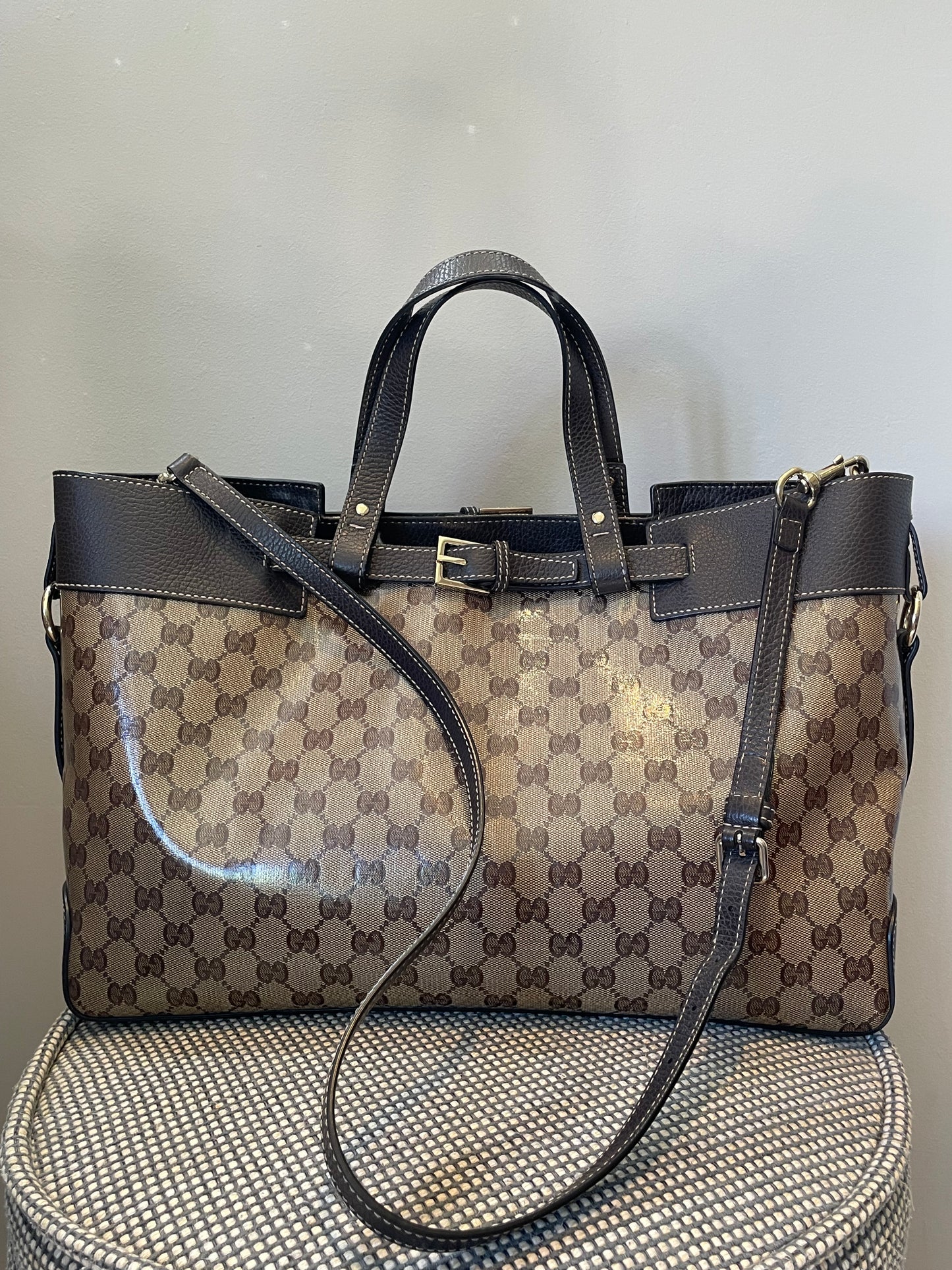 Preloved Gucci GG Crystal Coated Canvas Belted Tote Bag