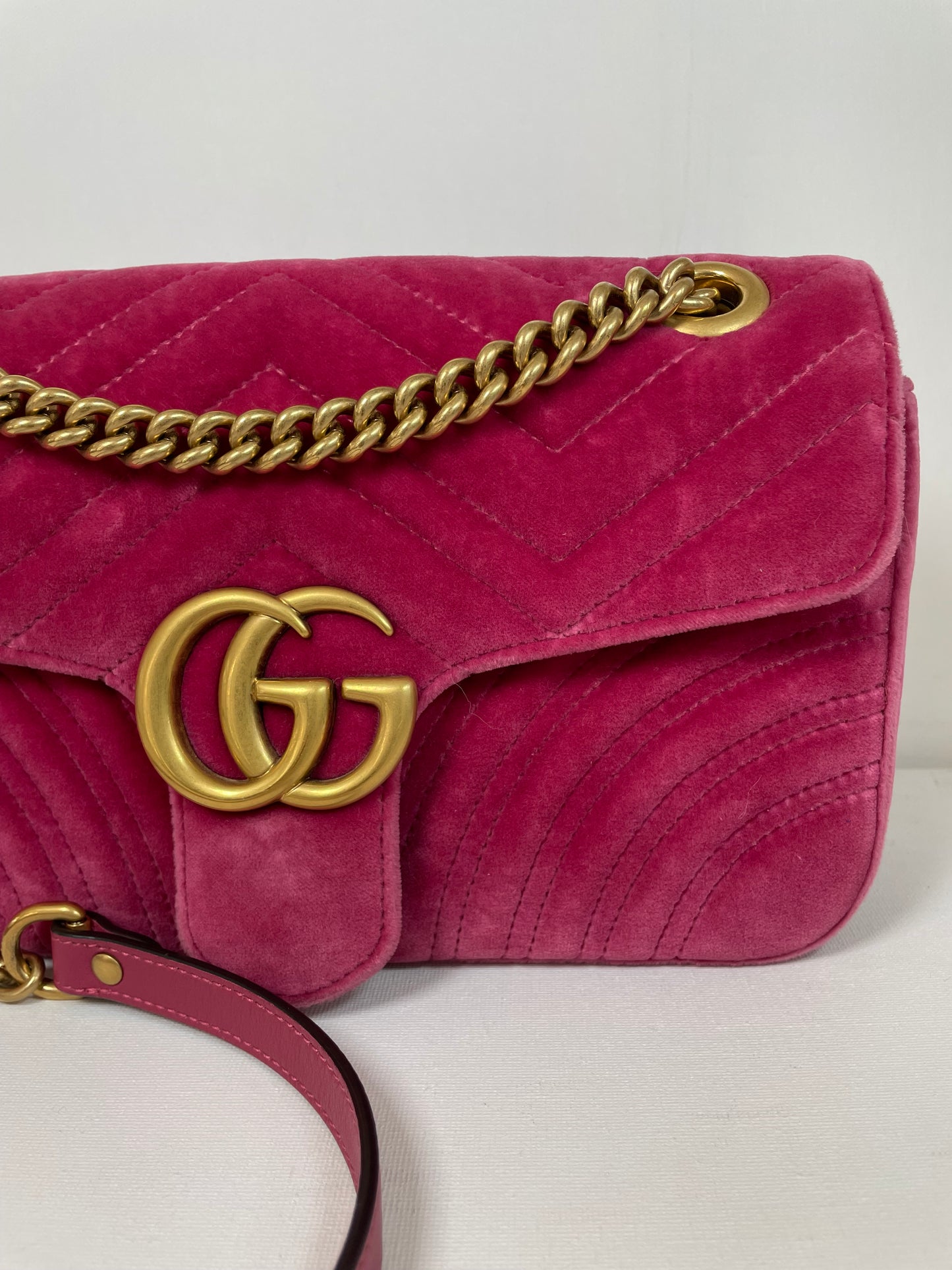Preloved Gucci Velvet Matelasse GG Marmont Shoulder Bag, Small