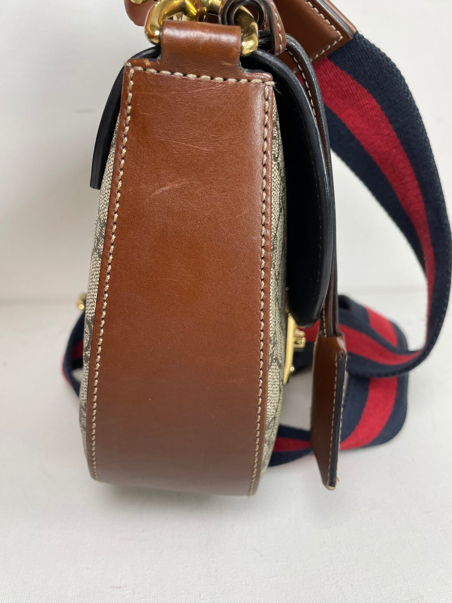 Preloved Gucci GG Supreme Monogram Saddle Lock Messenger Shoulder Bag, Small