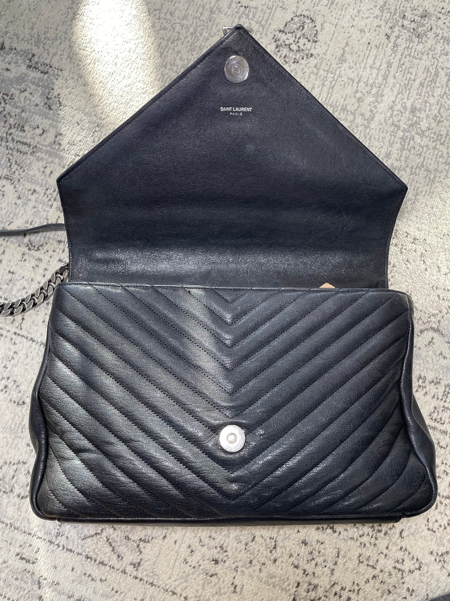 Preloved Saint Laurent Matelasse Chevron Monogram College Bag, Large