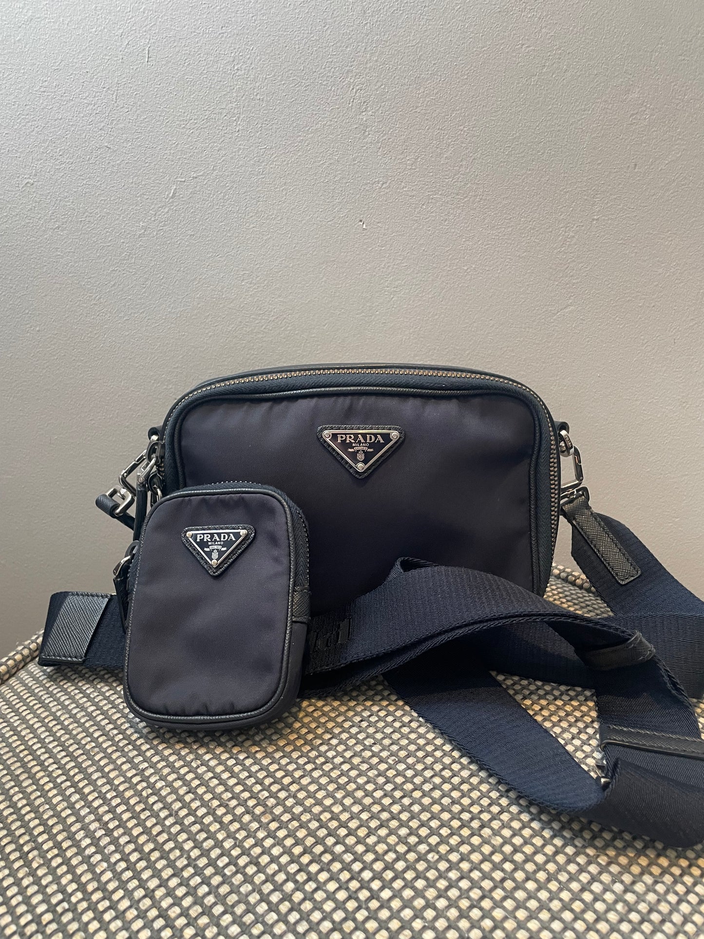 Preloved Prada Re-Nylon and Saffiano leather crossbody camera bag