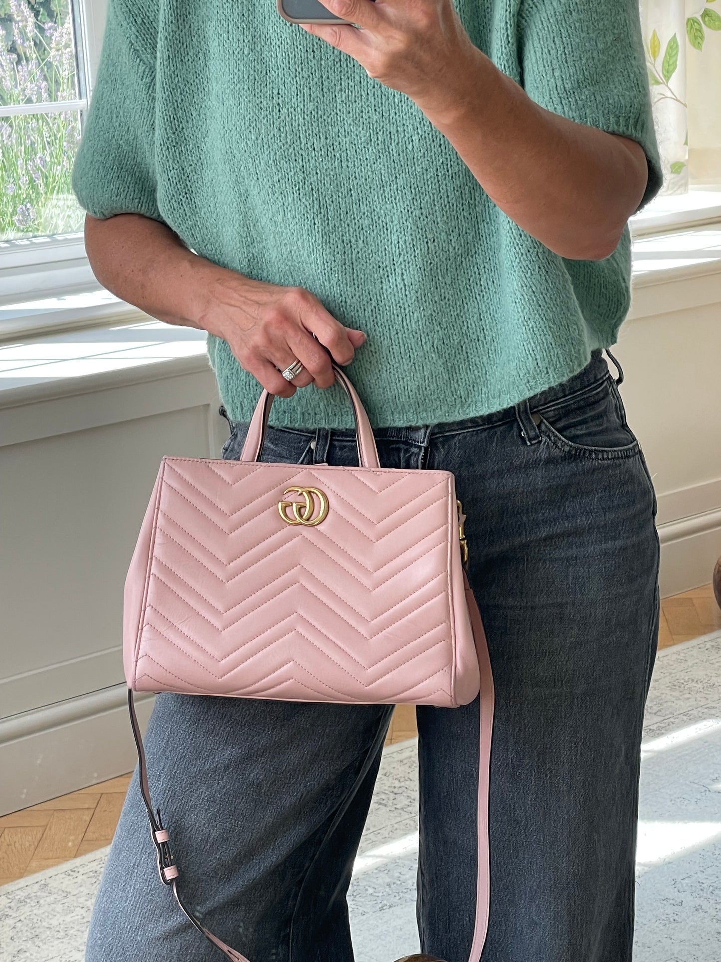 Preloved Gucci Quilted Marmont Top Handle Tote Bag, Small