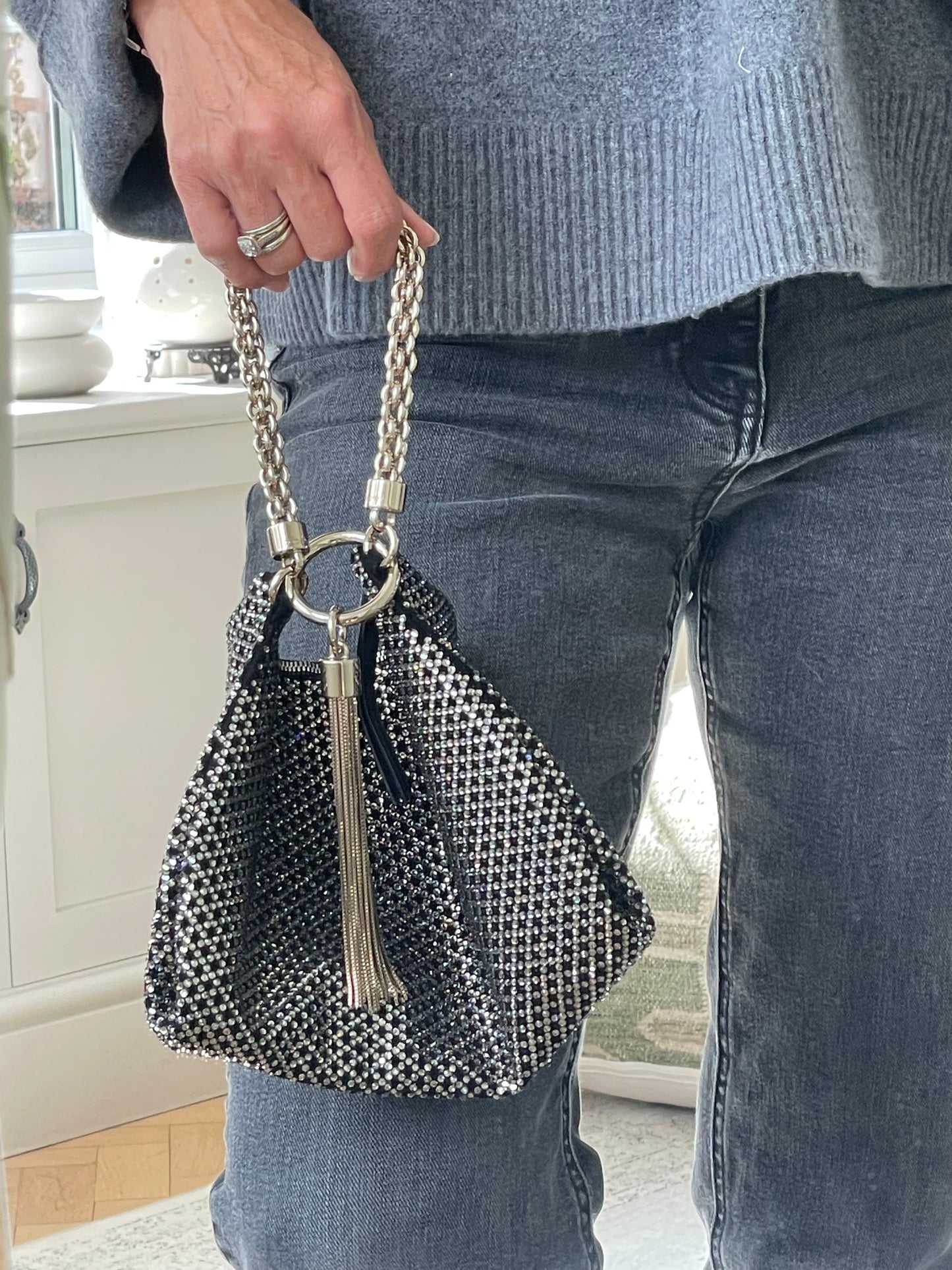 Preloved Jimmy Choo Sequin studded Crystal Tassel Callie Clutch