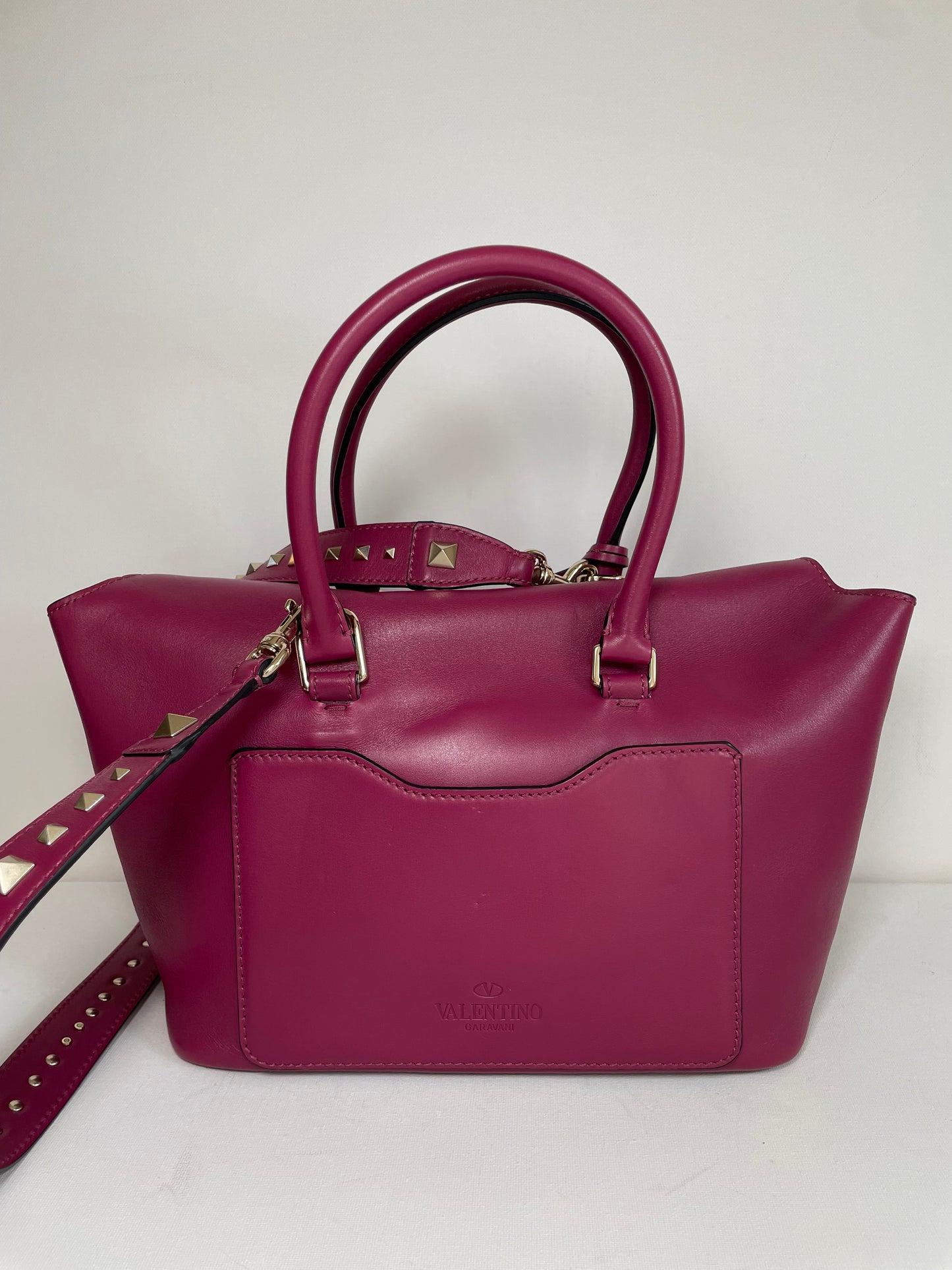 Preloved Valentino Garavani Rockstud Demilune Double Handle Satchel Bag, Small