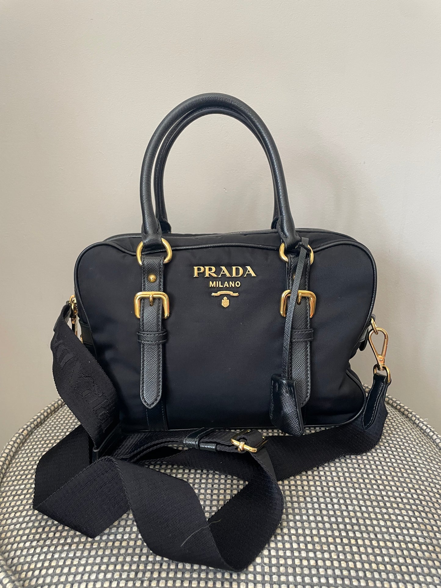Preloved Prada Top Handle Tote Bag with Long Strap