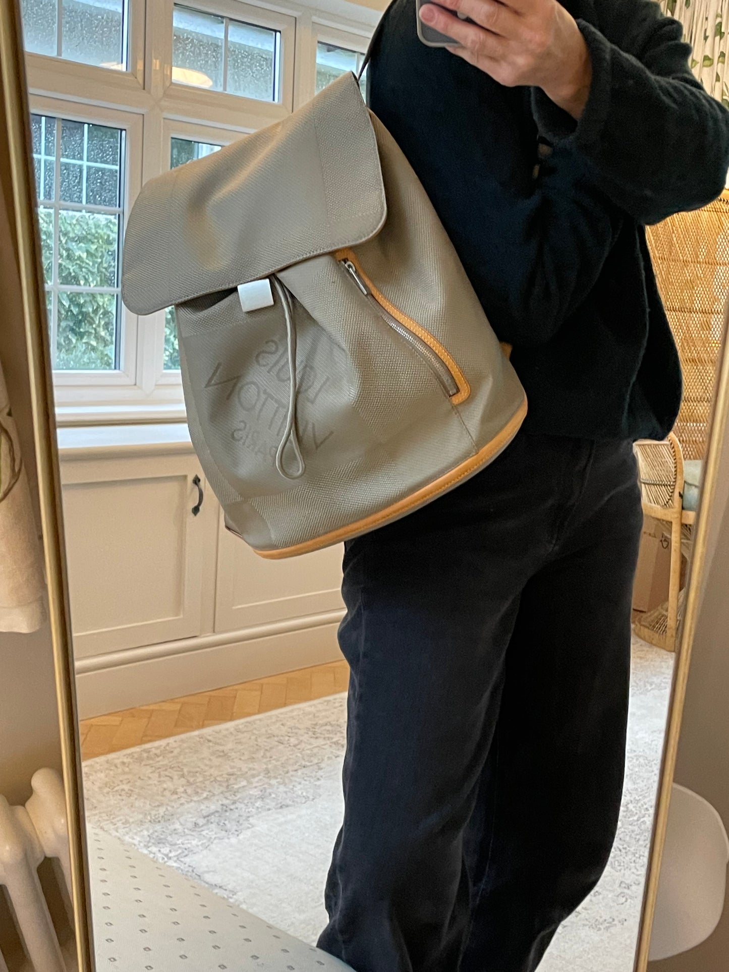 Preloved Louis Vuitton Pioneer Backpack in Damier Jean Canvas and Sable Silvertone Hardware