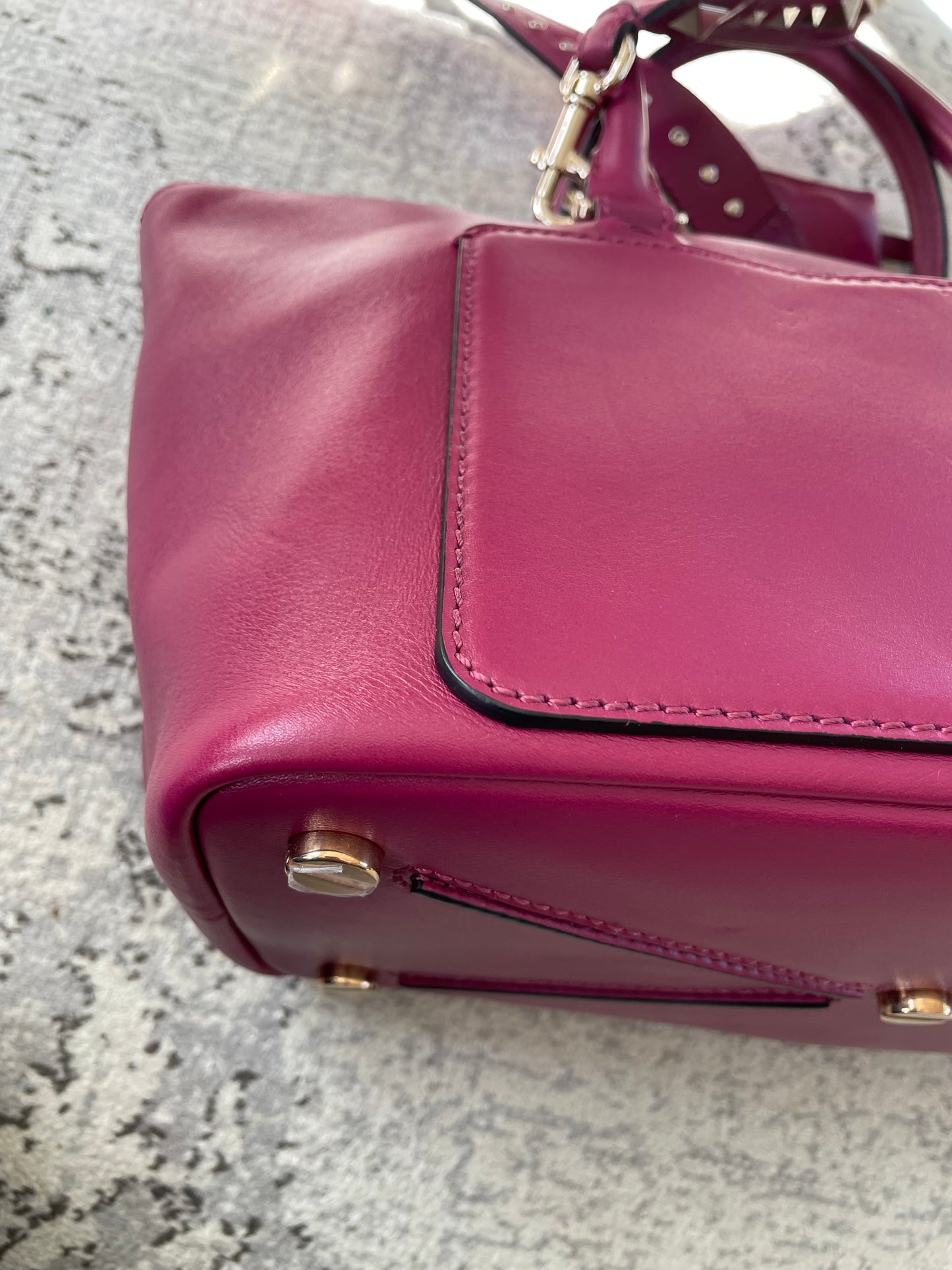 Preloved Valentino Garavani Rockstud Demilune Double Handle Satchel Bag, Small