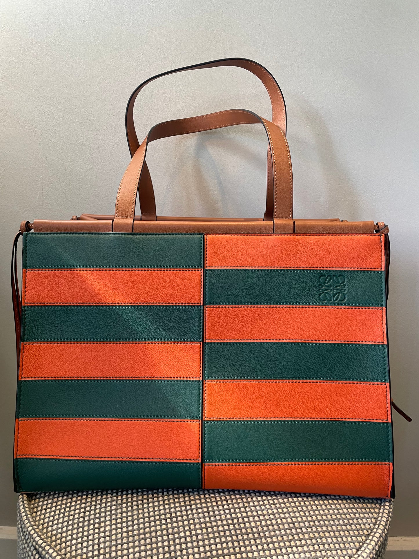 Preloved Loewe Striped Cushion Shopping Tote Bag, Large