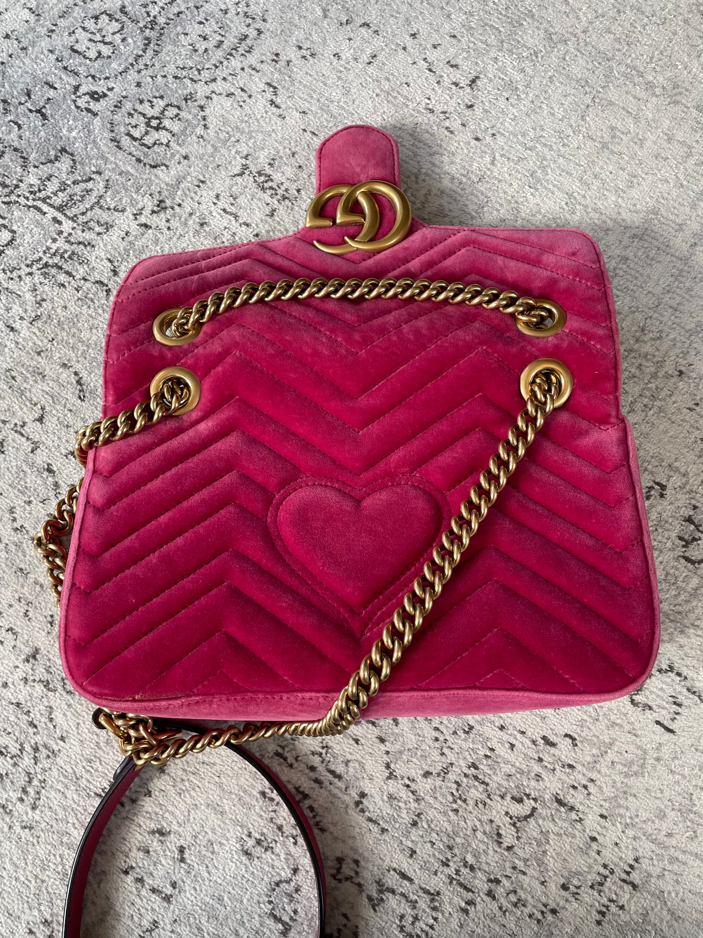 Preloved Gucci Velvet Matelasse GG Marmont Shoulder Bag, Small