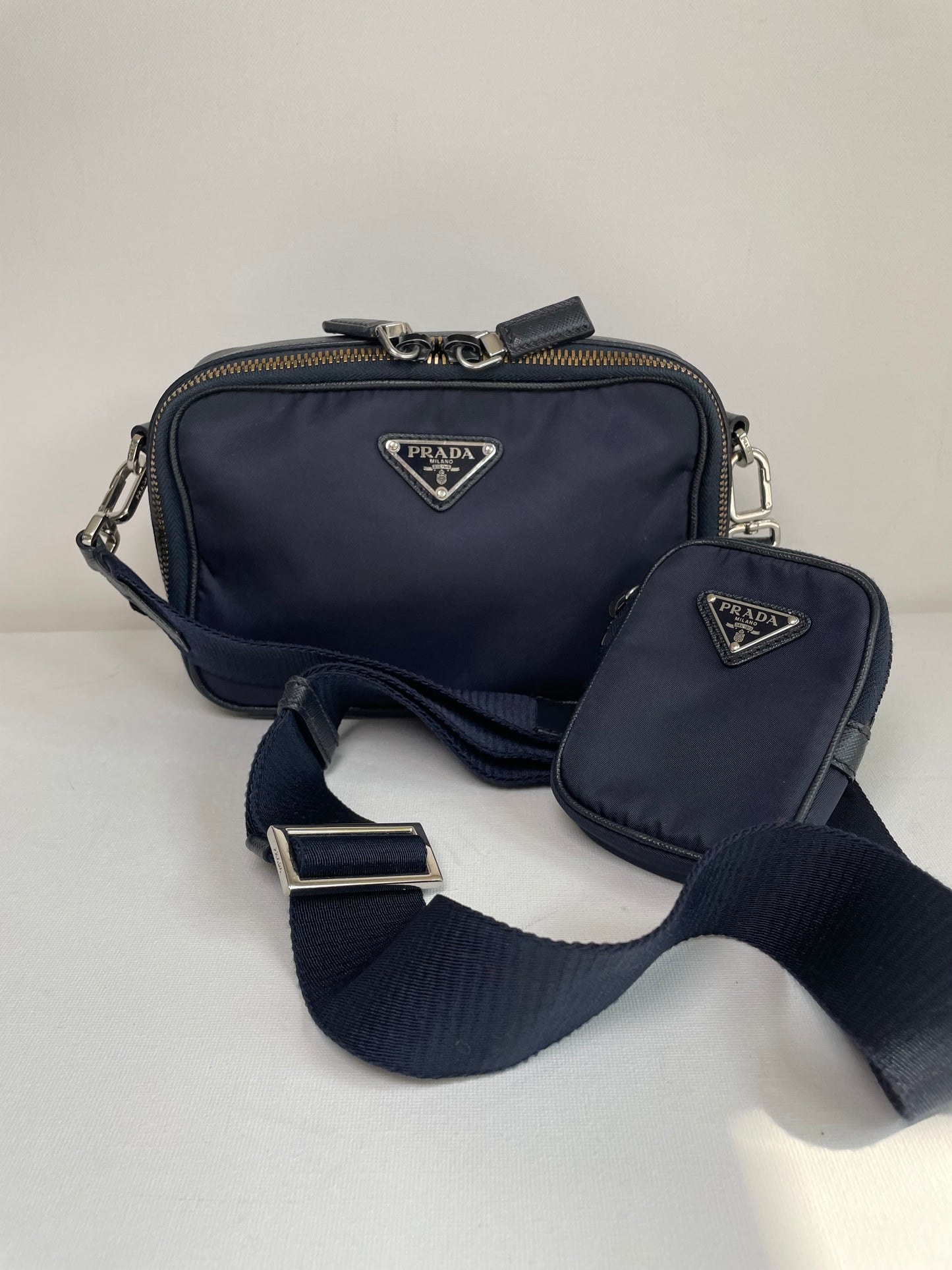 Preloved Prada Re-Nylon and Saffiano leather crossbody camera bag