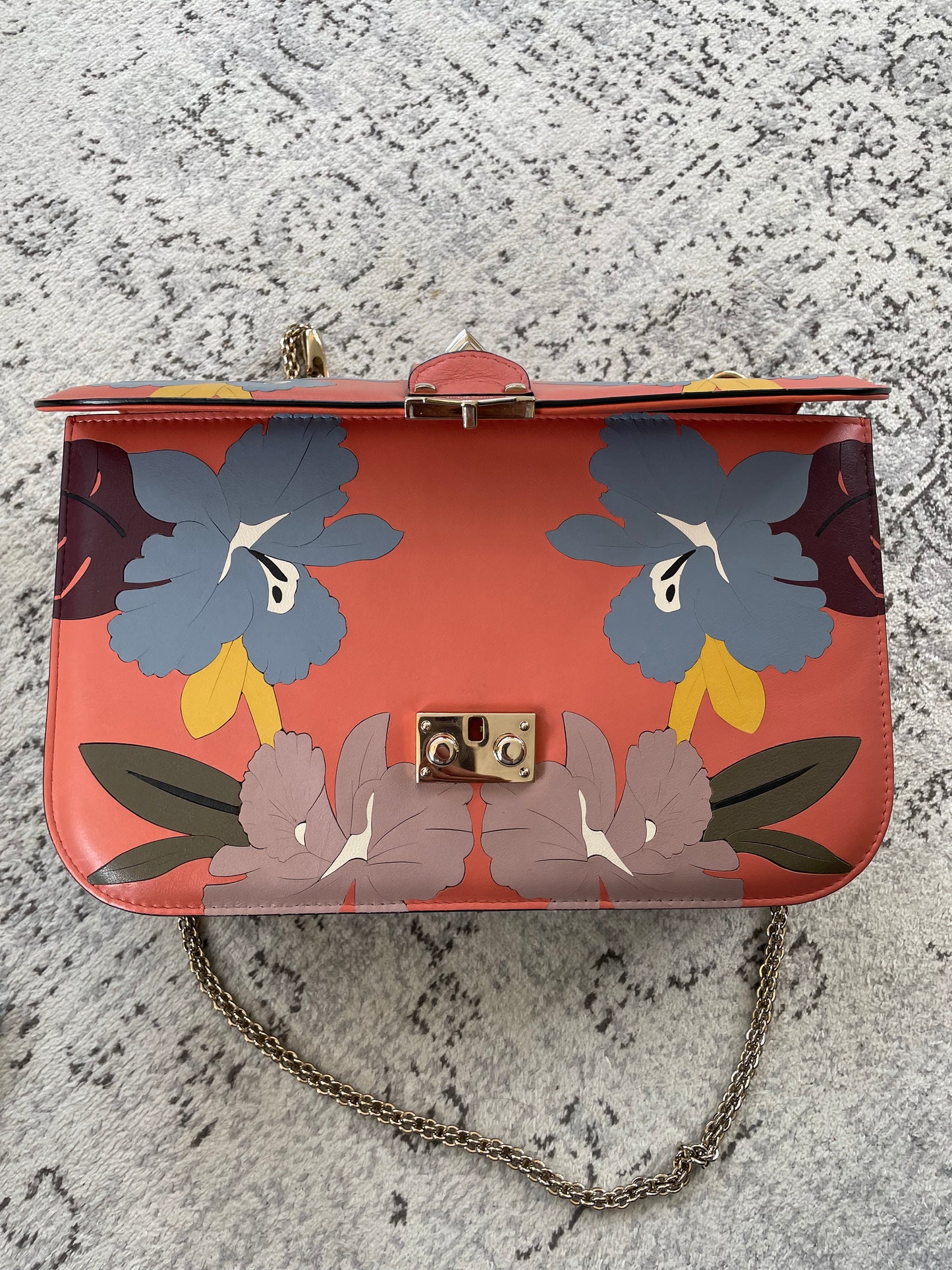 Preloved Valentino Garavani, Vitello Floral Glam Lock Rockstud Flap bag, Medium