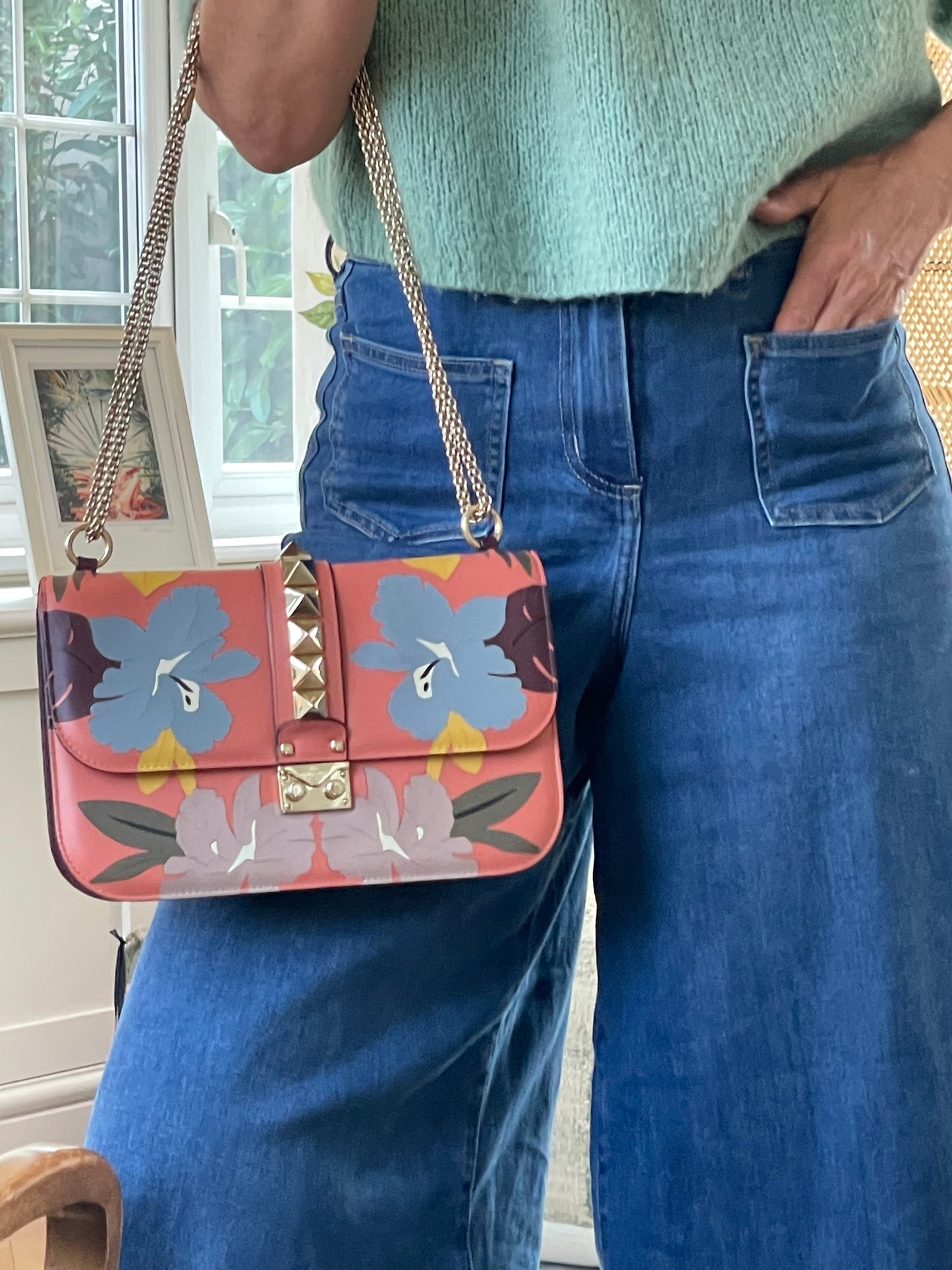 Preloved Valentino Garavani, Vitello Floral Glam Lock Rockstud Flap bag, Medium