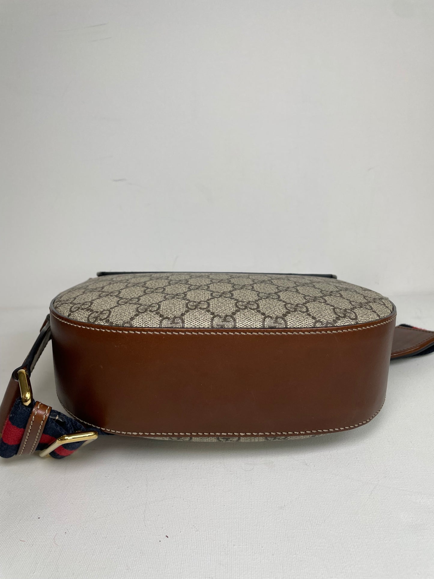 Preloved Gucci GG Supreme Monogram Saddle Lock Messenger Shoulder Bag, Small