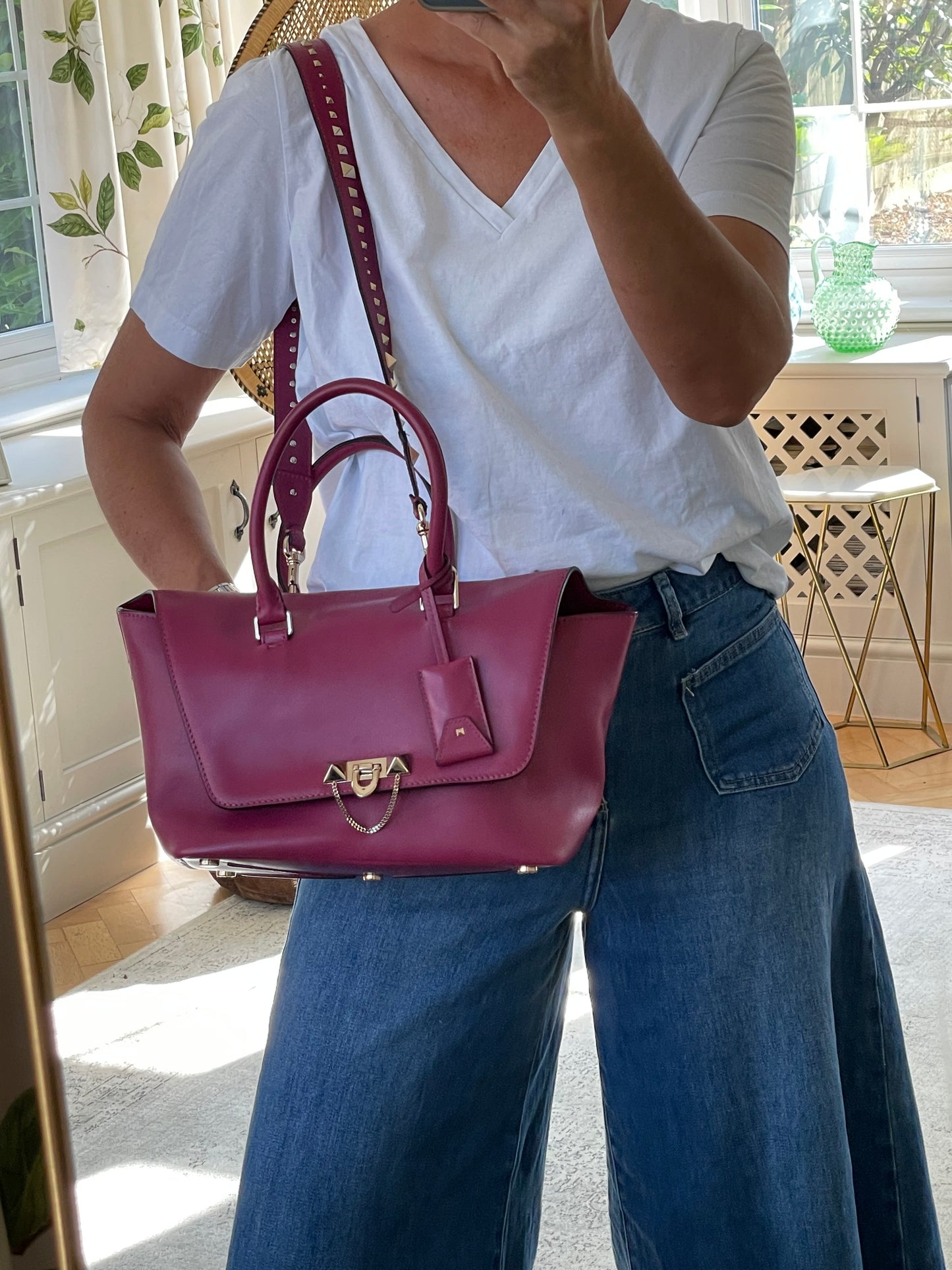 Preloved Valentino Garavani Rockstud Demilune Double Handle Satchel Bag, Small