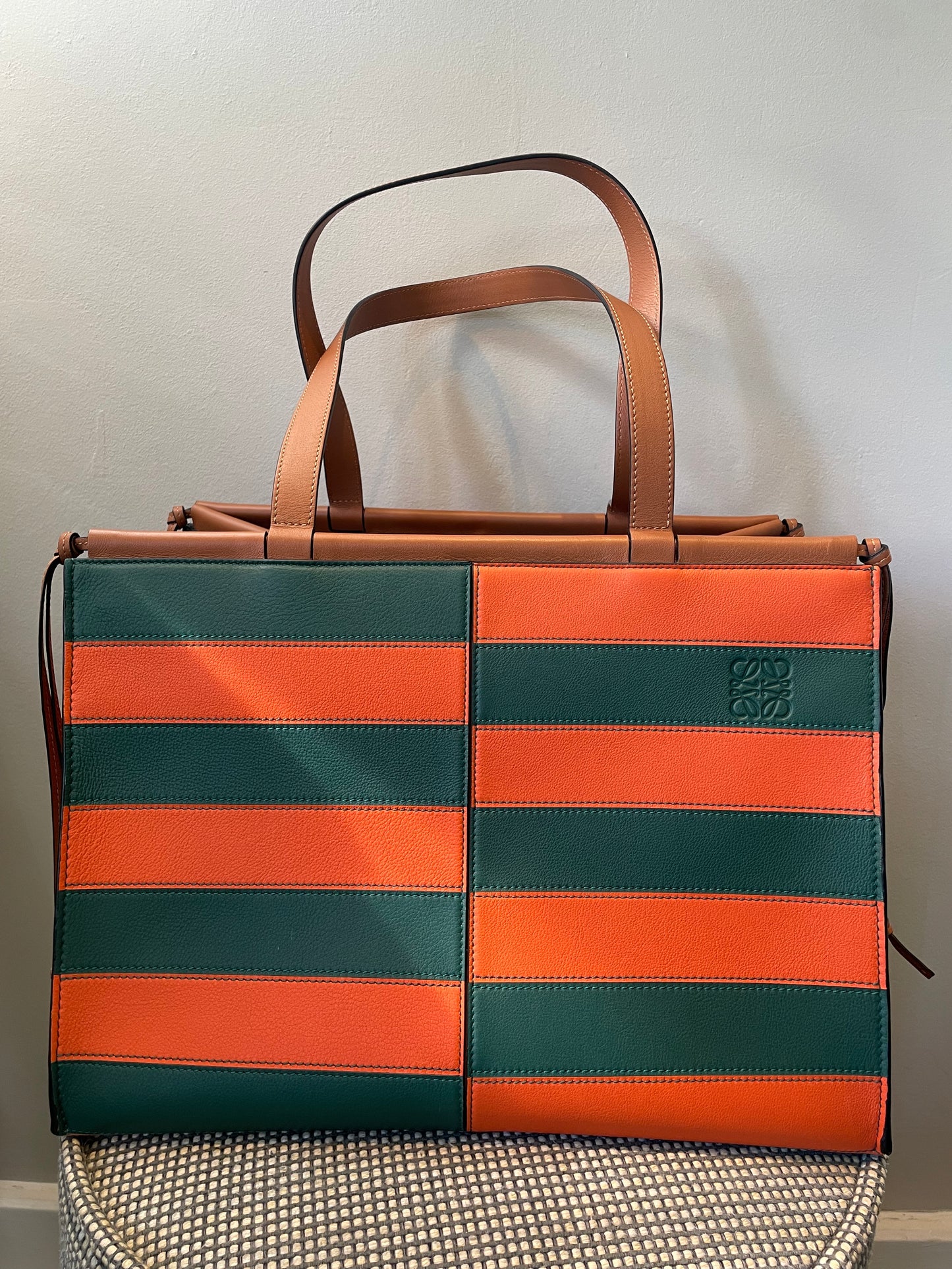 Preloved Loewe Striped Cushion Shopping Tote Bag, Large