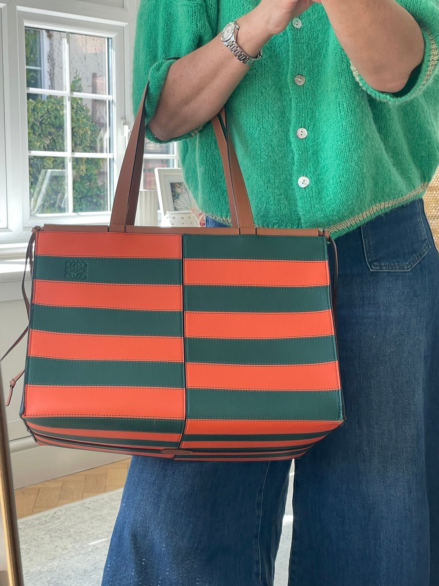 Preloved Loewe Striped Cushion Shopping Tote Bag, Large