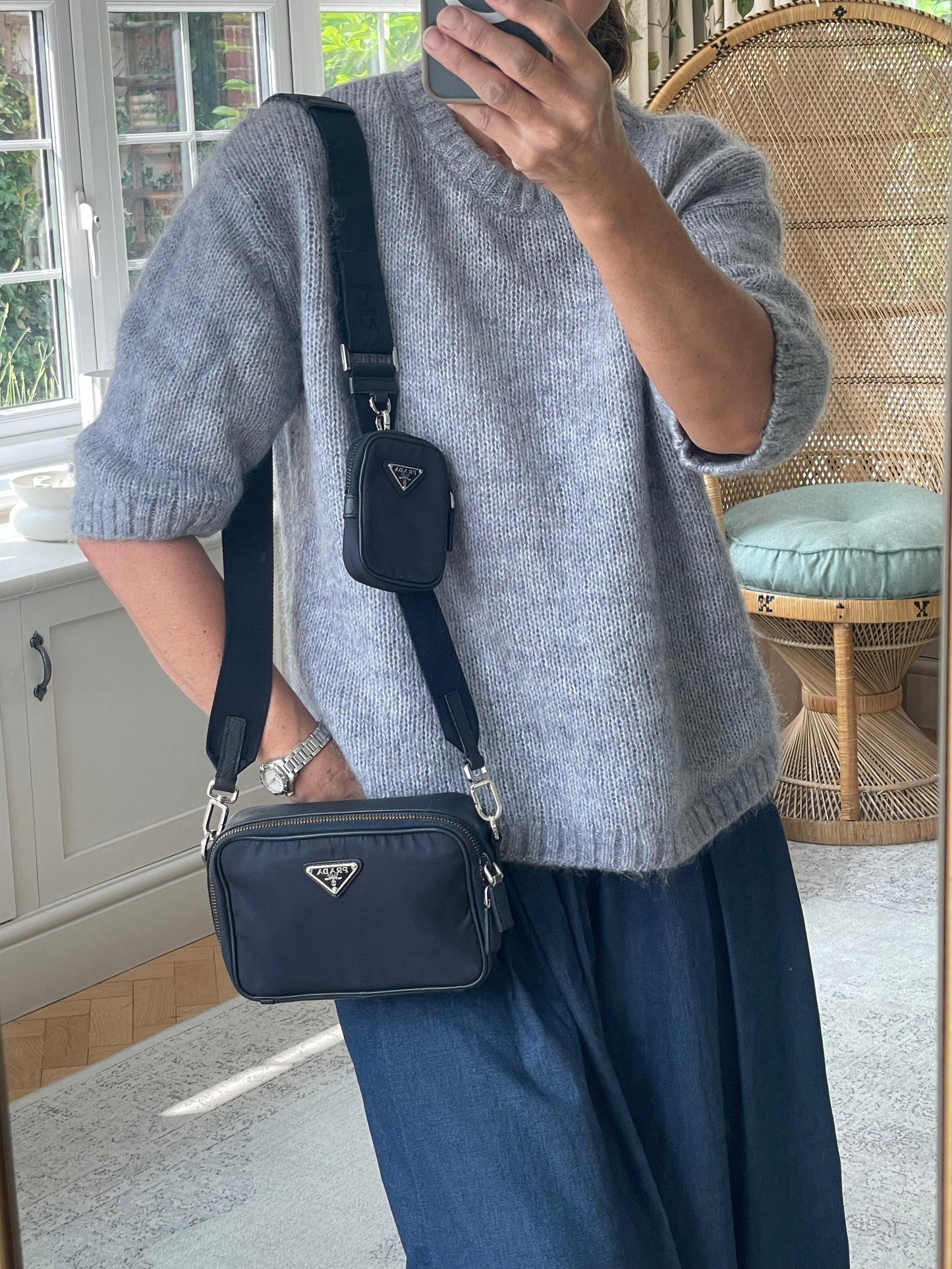Preloved Prada Re-Nylon and Saffiano leather crossbody camera bag