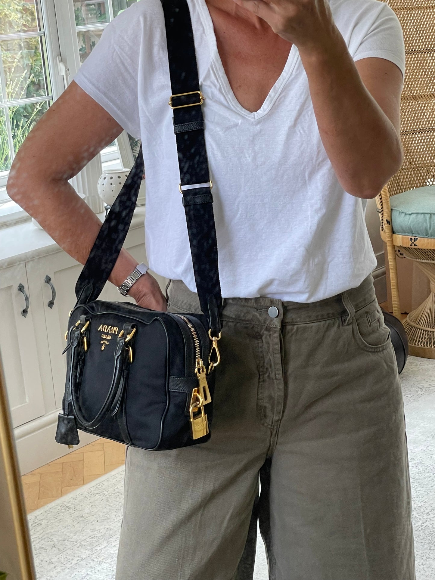 Preloved Prada Top Handle Tote Bag with Long Strap