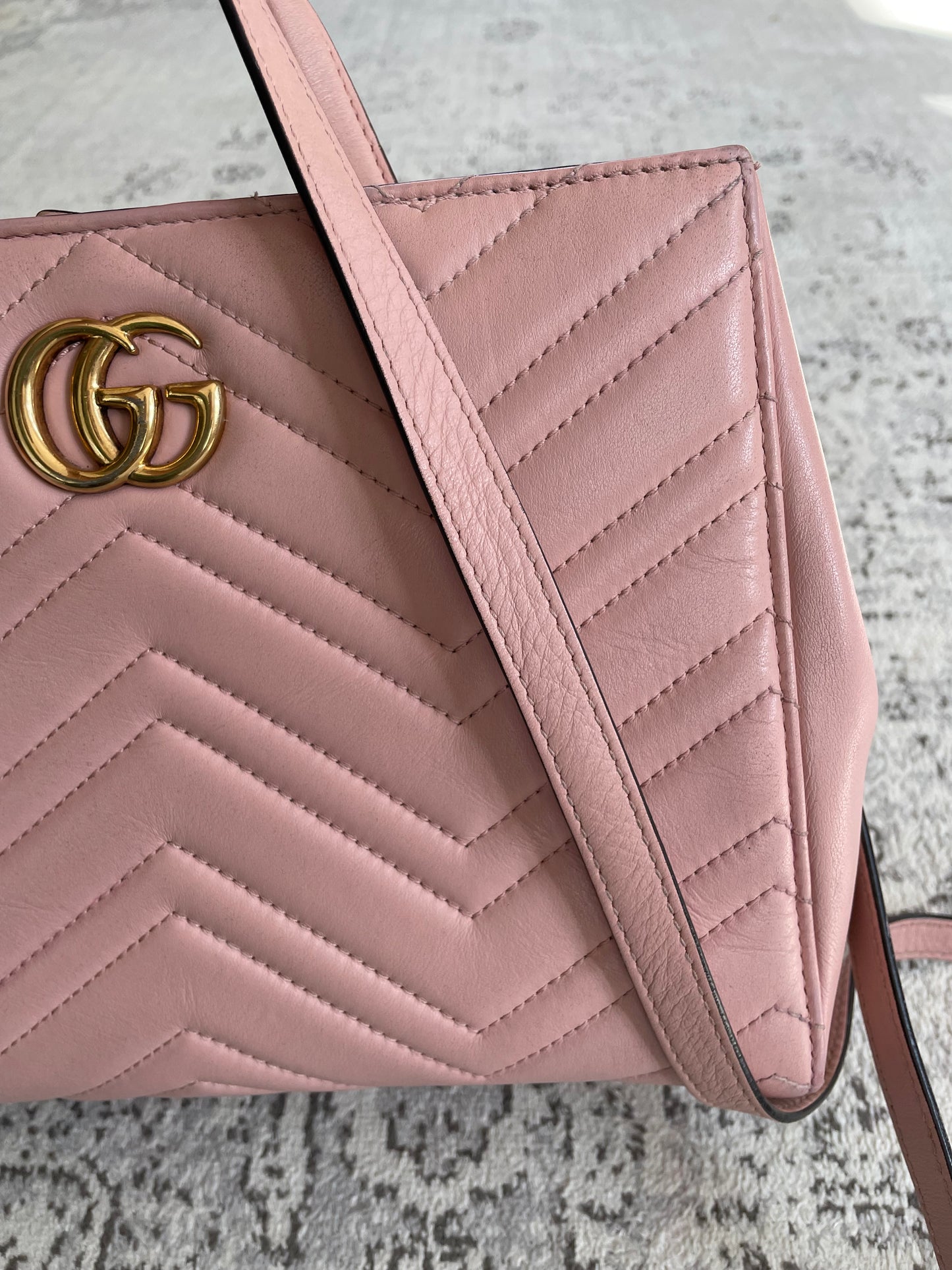 Preloved Gucci Quilted Marmont Top Handle Tote Bag, Small