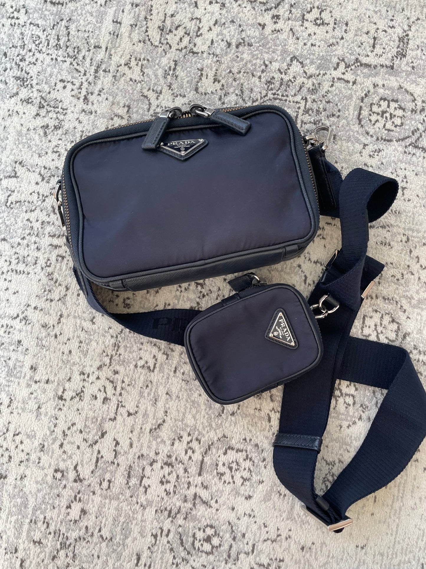 Preloved Prada Re-Nylon and Saffiano leather crossbody camera bag