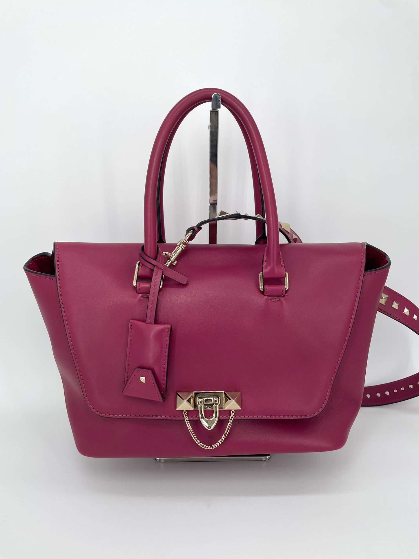 Preloved Valentino Garavani Rockstud Demilune Double Handle Satchel Bag, Small