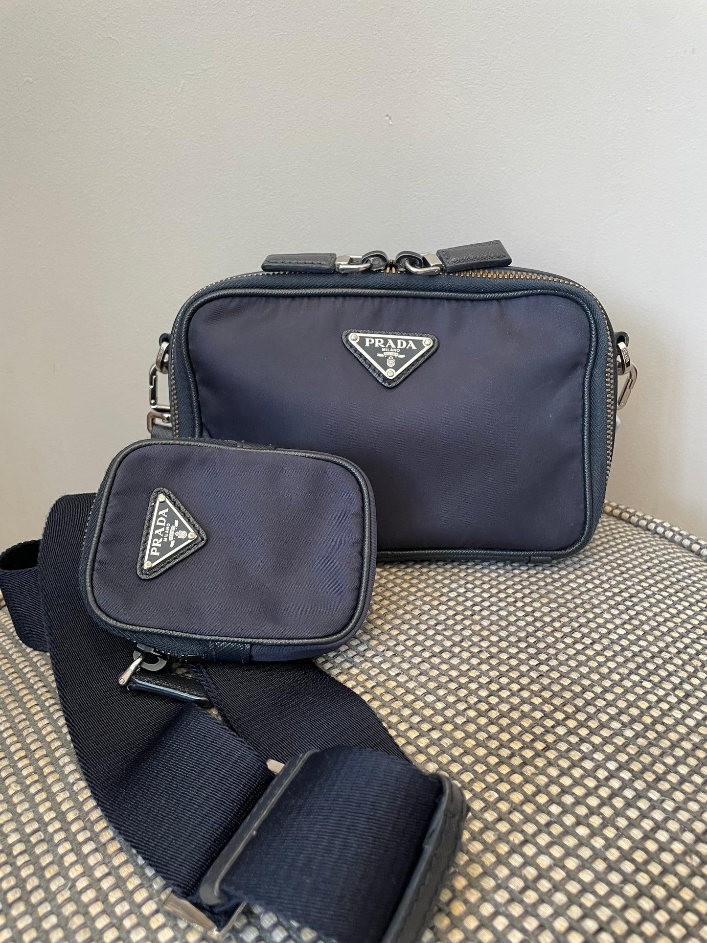 Preloved Prada Re-Nylon and Saffiano leather crossbody camera bag