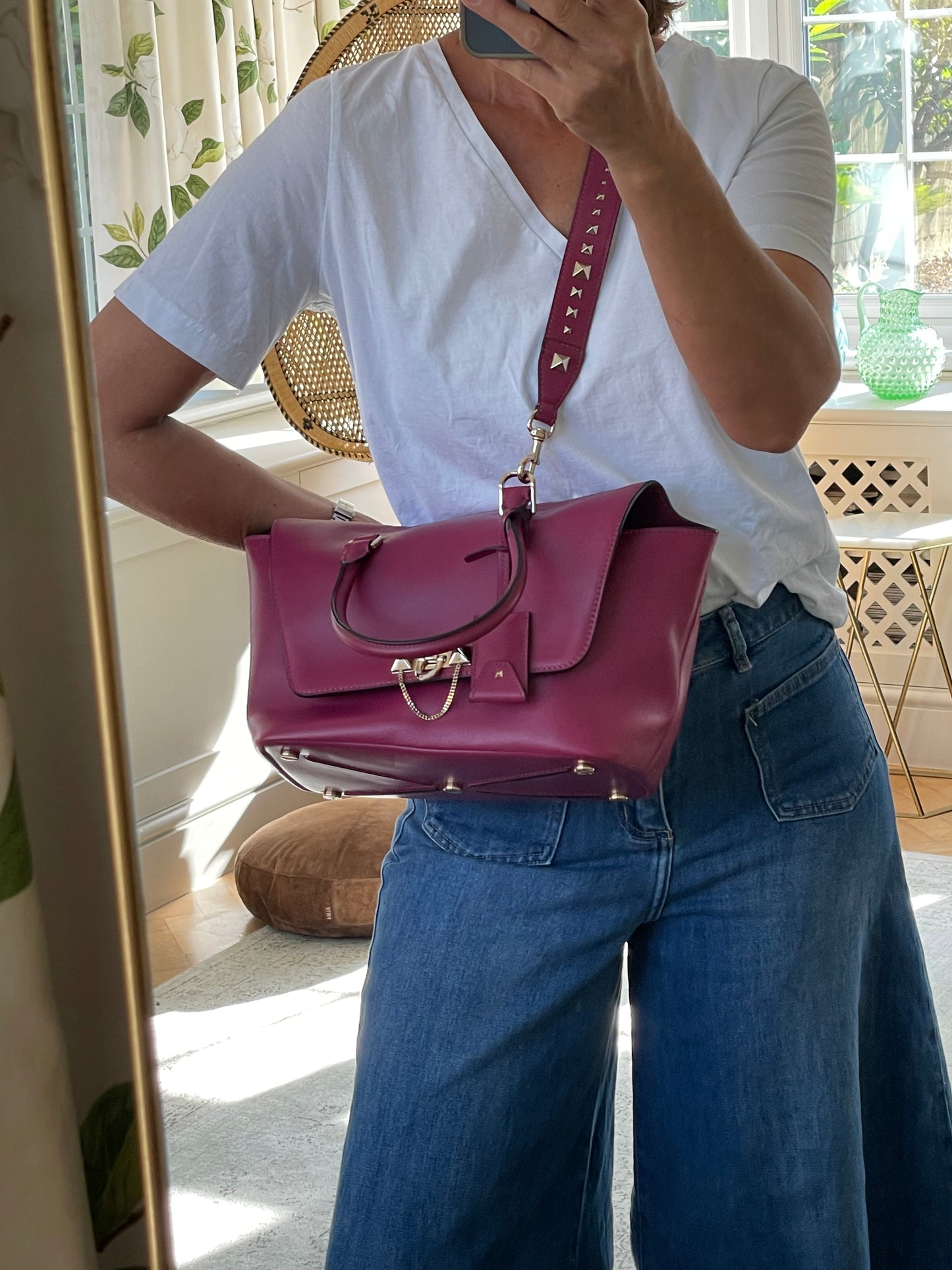 Preloved Valentino Garavani Rockstud Demilune Double Handle Satchel Bag, Small