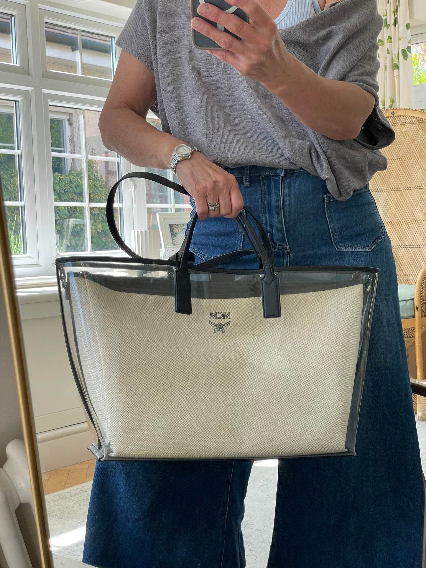 Preloved MCM Glitch Logo Shopping Tote, Large