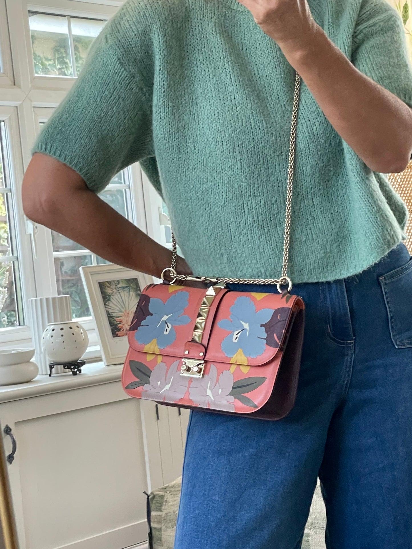 Preloved Valentino Garavani, Vitello Floral Glam Lock Rockstud Flap bag, Medium