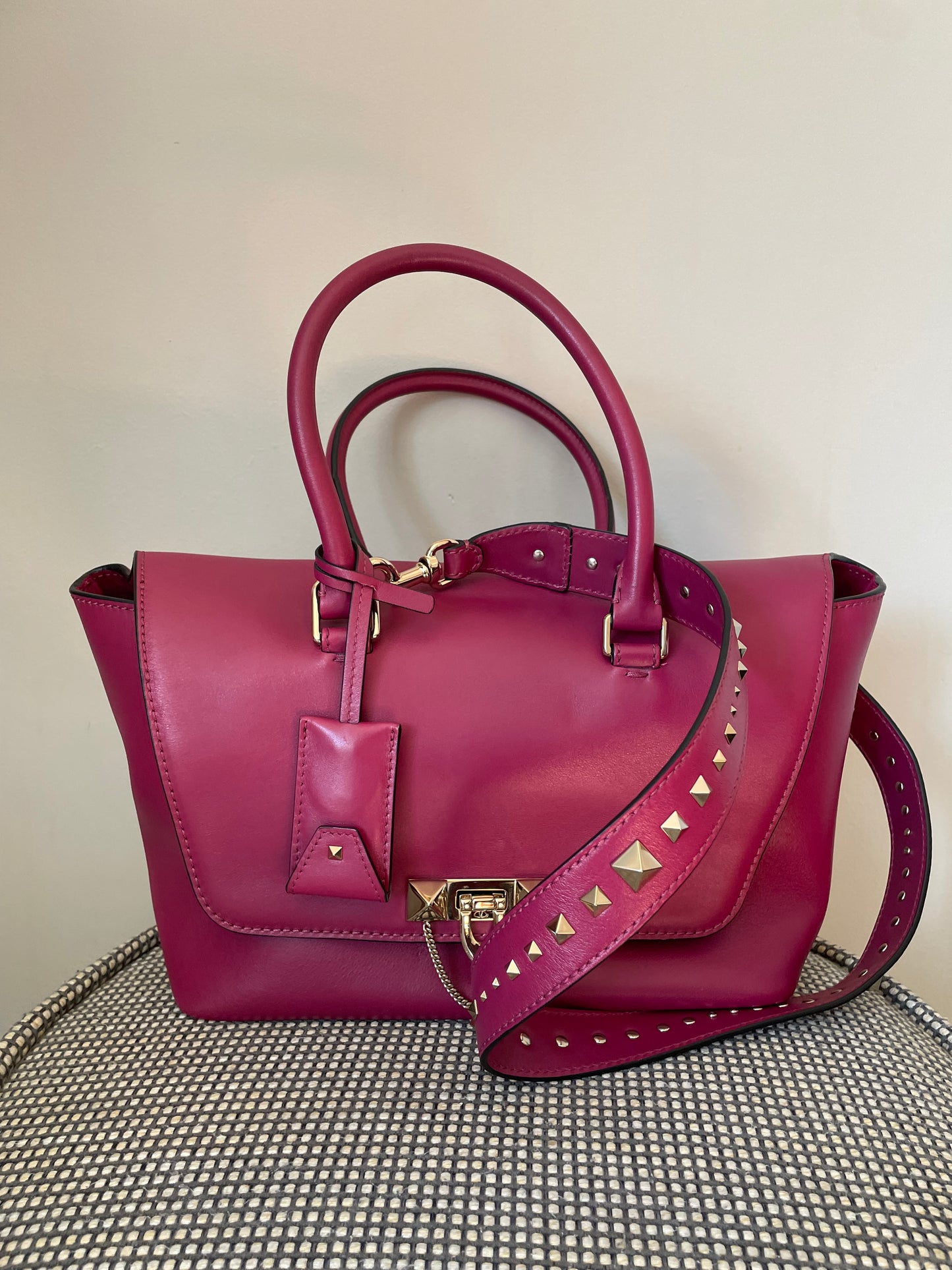 Preloved Valentino Garavani Rockstud Demilune Double Handle Satchel Bag, Small