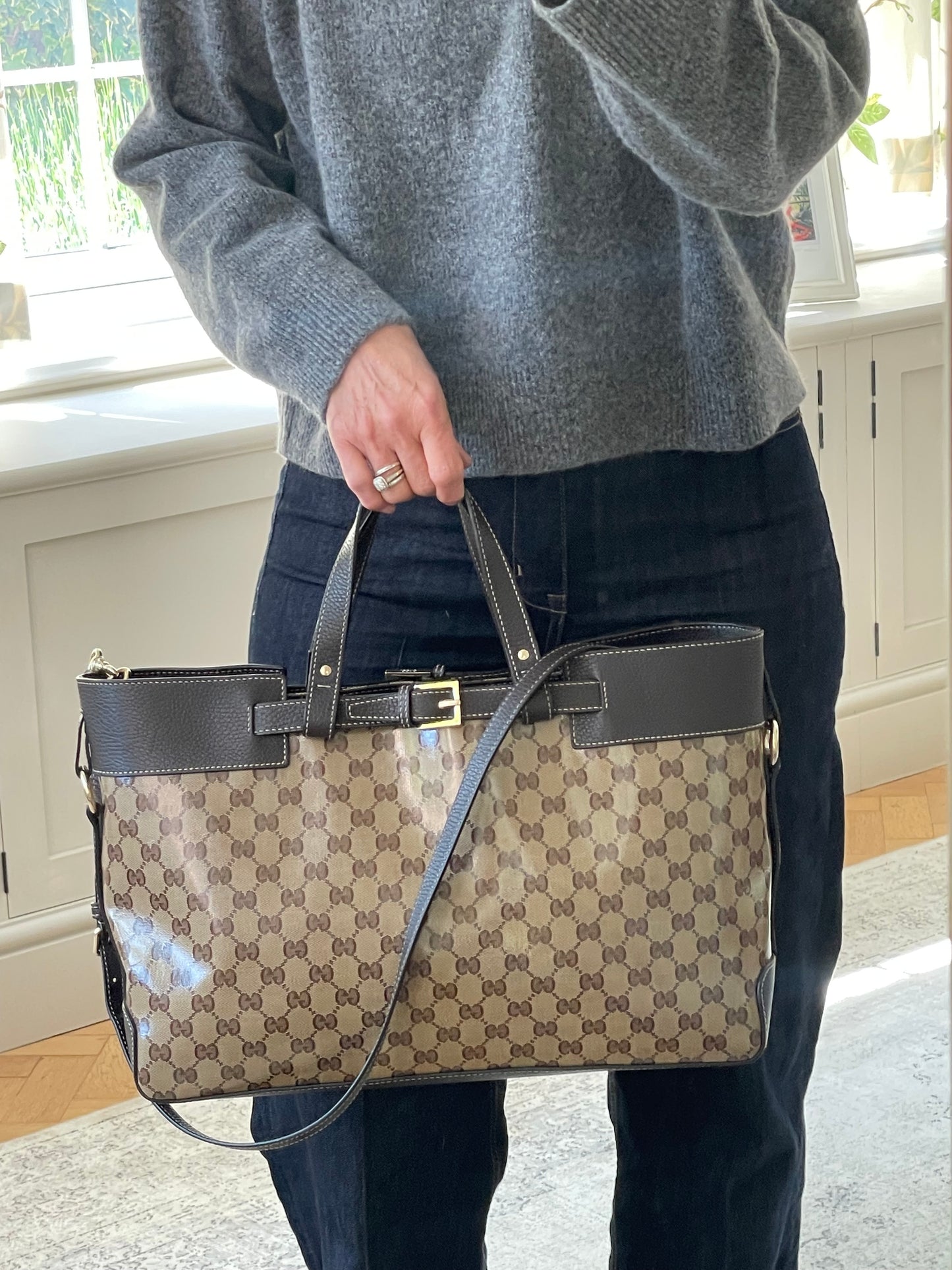 Preloved Gucci GG Crystal Coated Canvas Belted Tote Bag