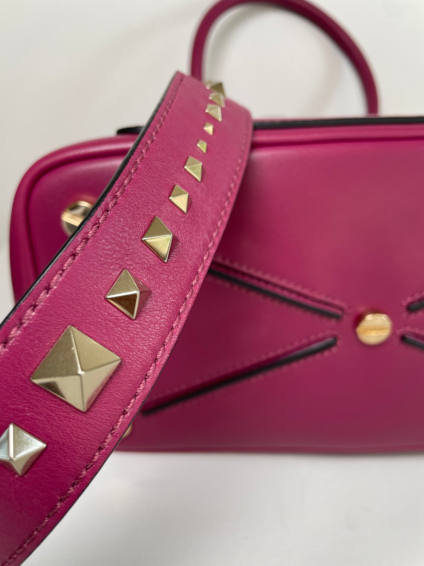 Preloved Valentino Garavani Rockstud Demilune Double Handle Satchel Bag, Small