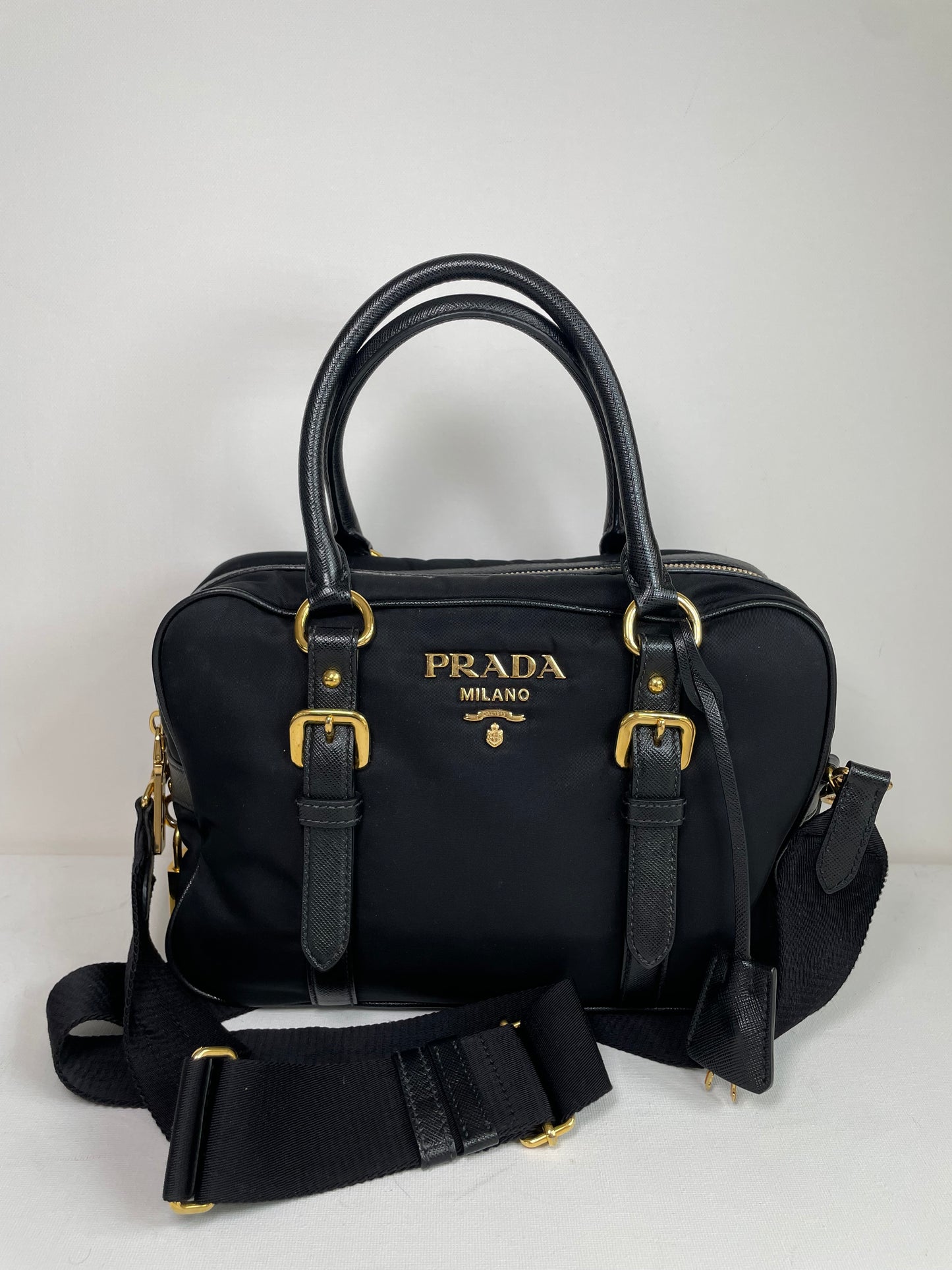 Preloved Prada Top Handle Tote Bag with Long Strap