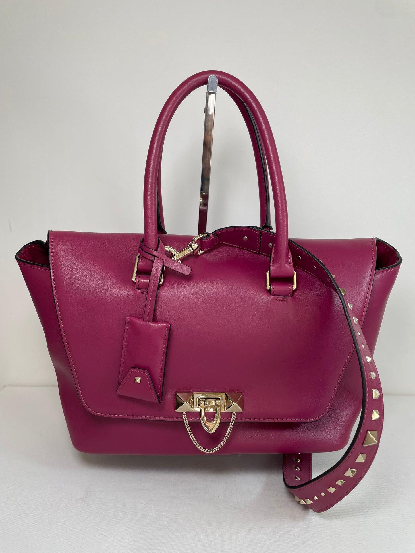 Preloved Valentino Garavani Rockstud Demilune Double Handle Satchel Bag, Small