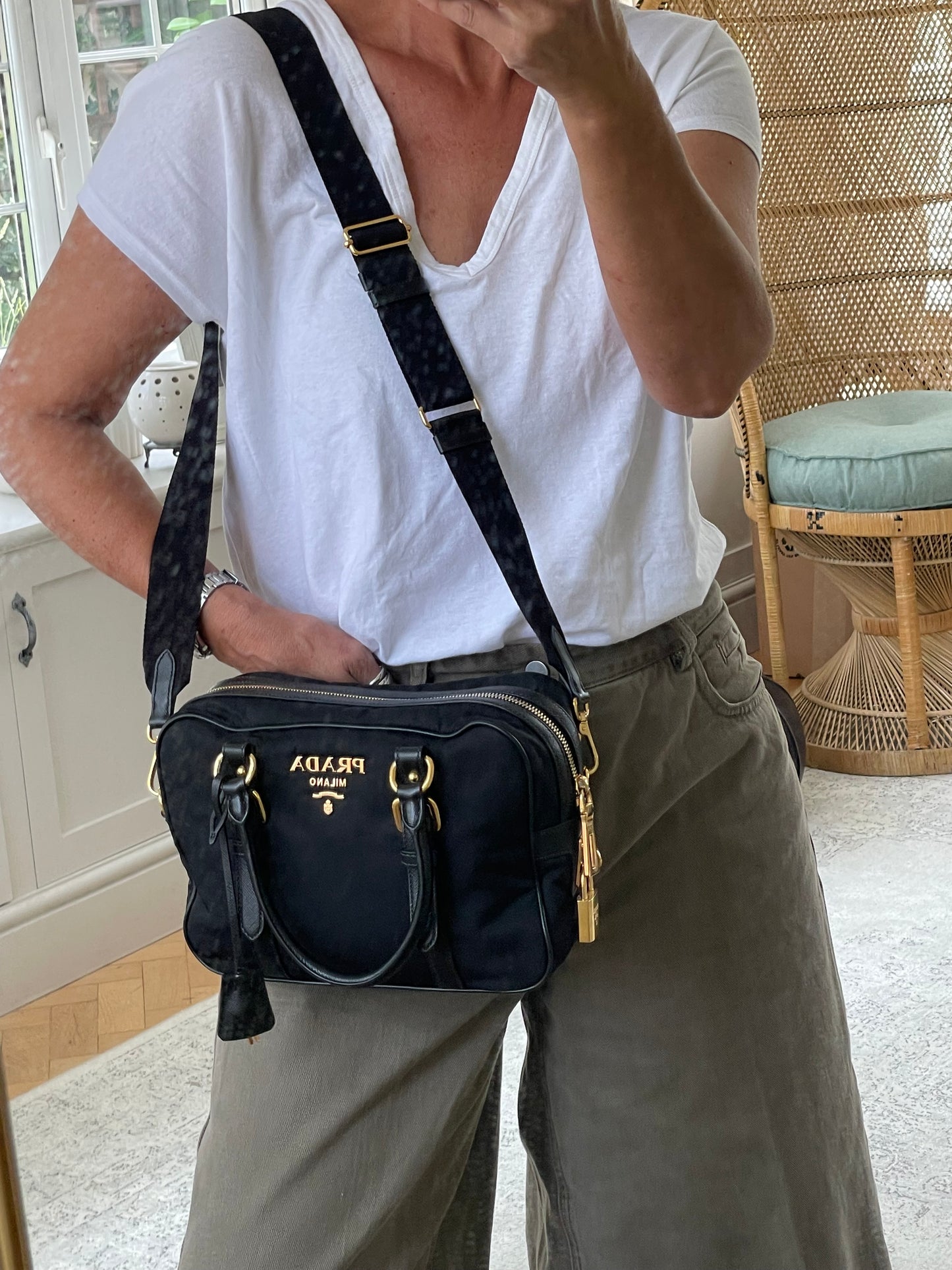 Preloved Prada Top Handle Tote Bag with Long Strap