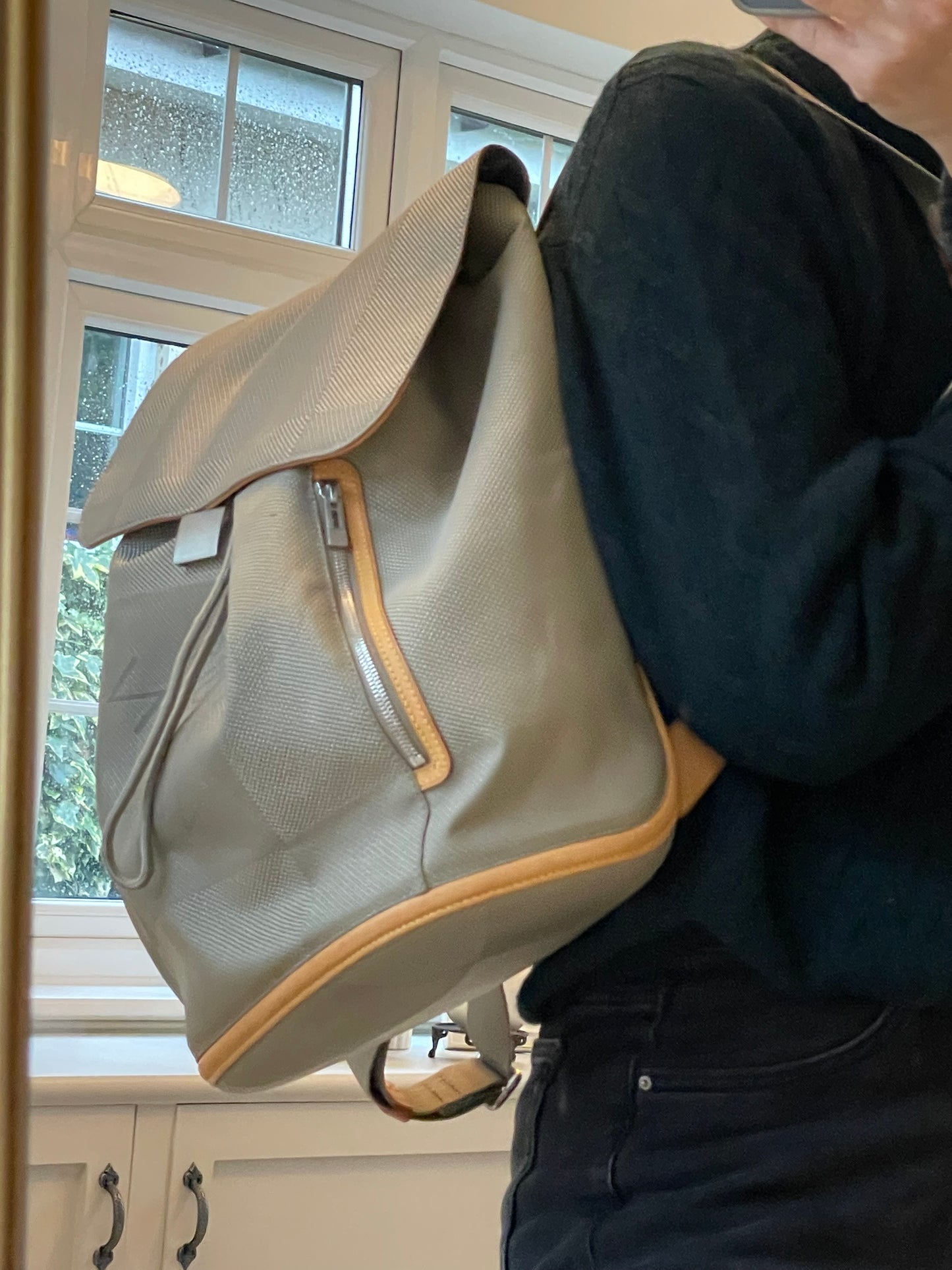 Preloved Louis Vuitton Pioneer Backpack in Damier Jean Canvas and Sable Silvertone Hardware