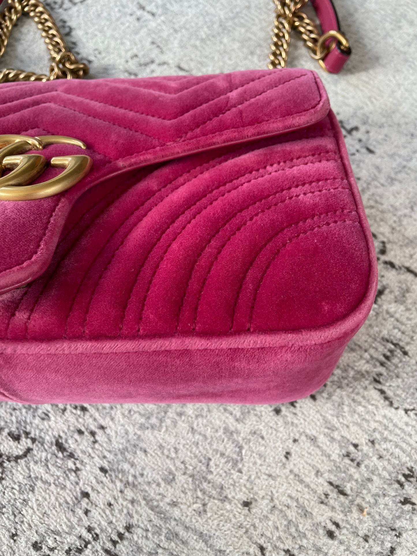 Preloved Gucci Velvet Matelasse GG Marmont Shoulder Bag, Small
