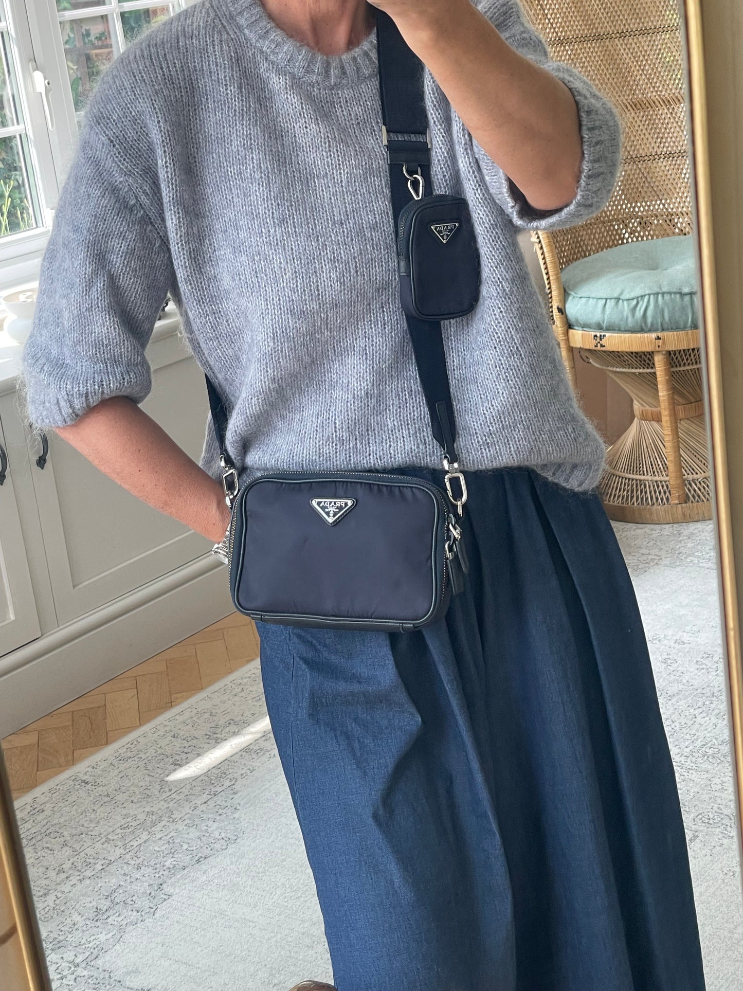 Preloved Prada Re-Nylon and Saffiano leather crossbody camera bag