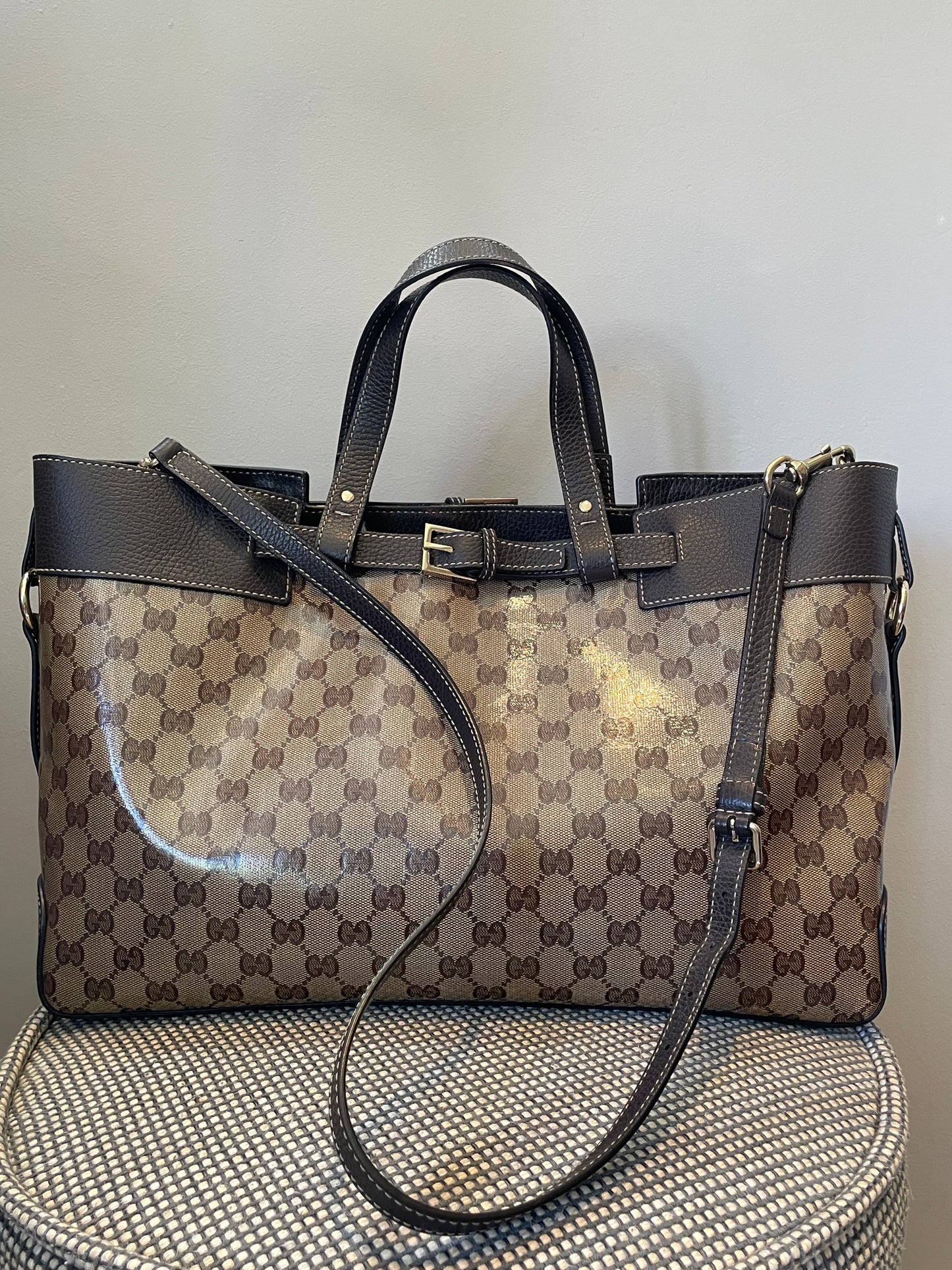 Preloved Gucci GG Crystal Coated Canvas Belted Tote Bag