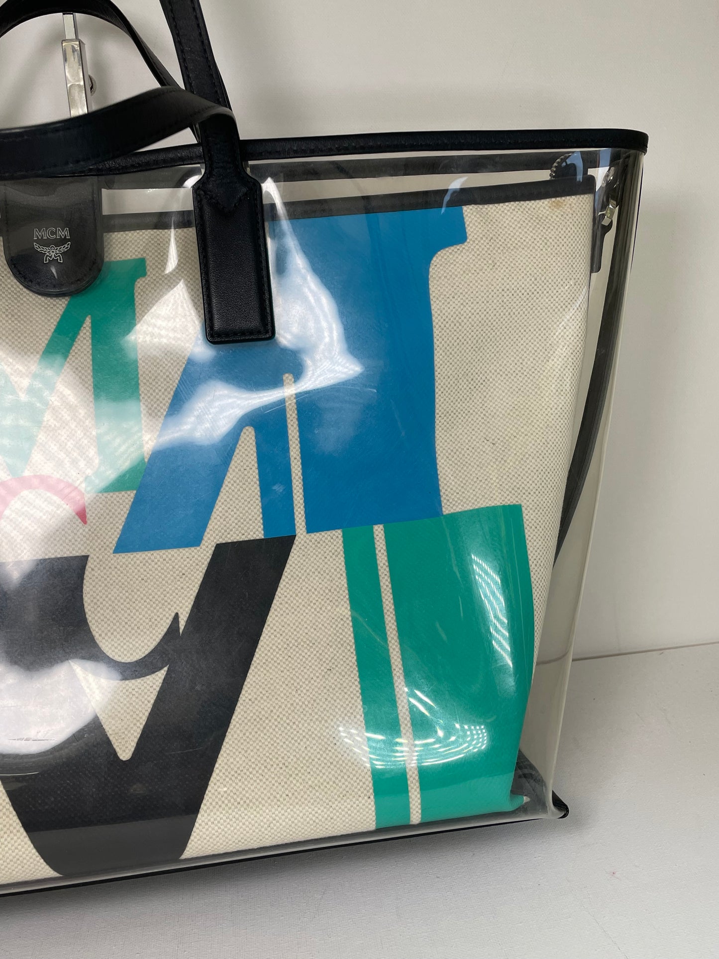 Preloved MCM Glitch Logo Shopping Tote, Large