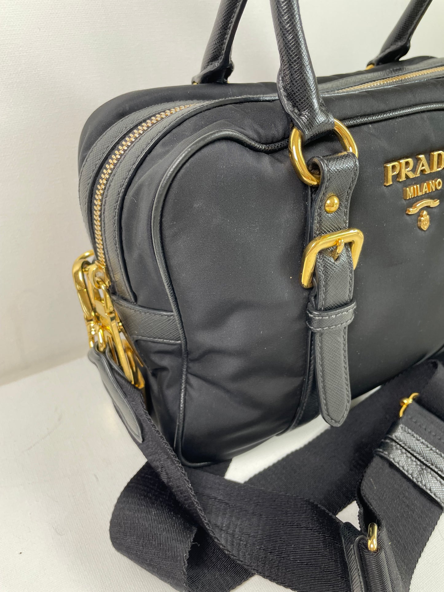 Preloved Prada Top Handle Tote Bag with Long Strap