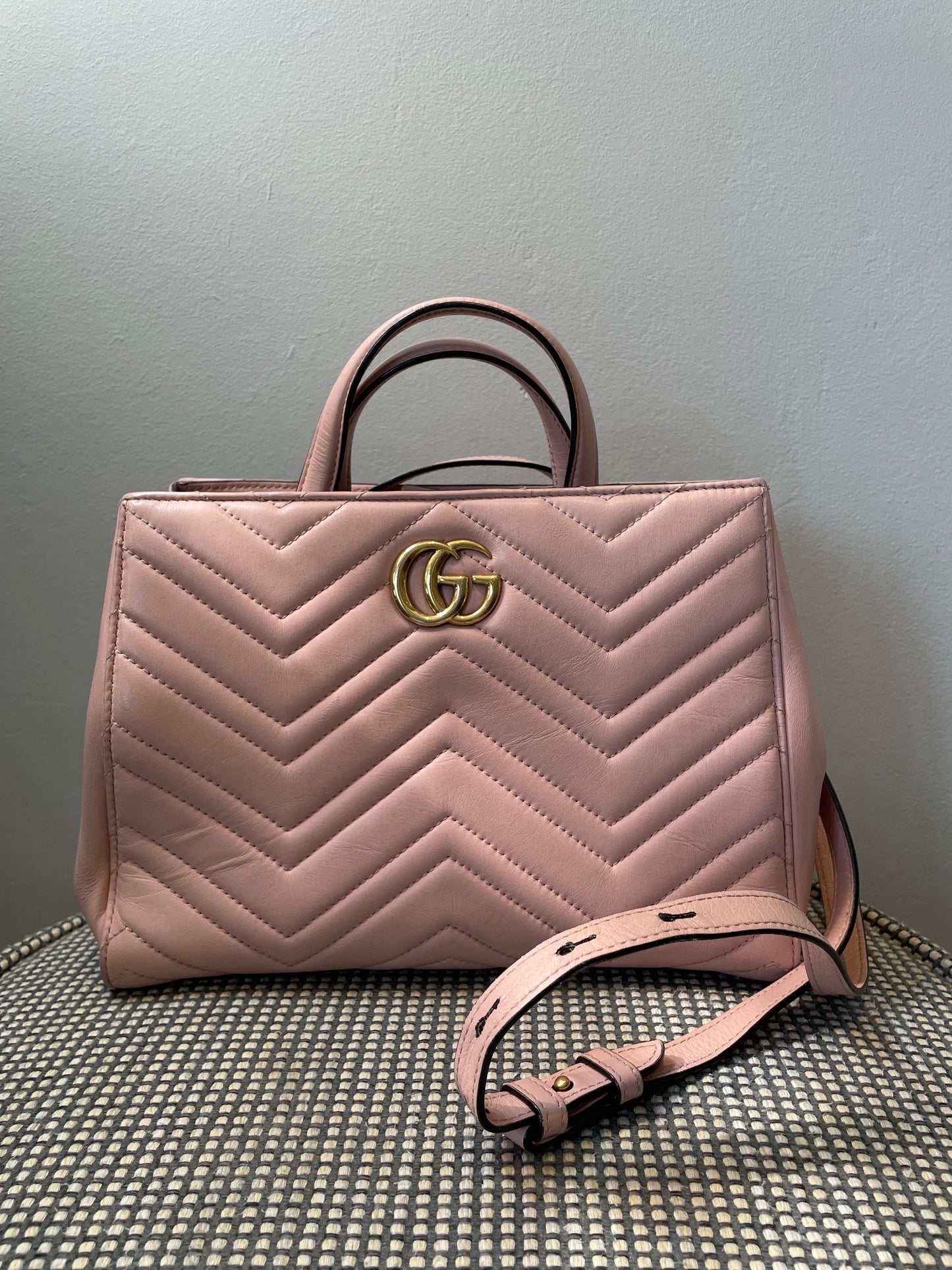 Preloved Gucci Quilted Marmont Top Handle Tote Bag, Small