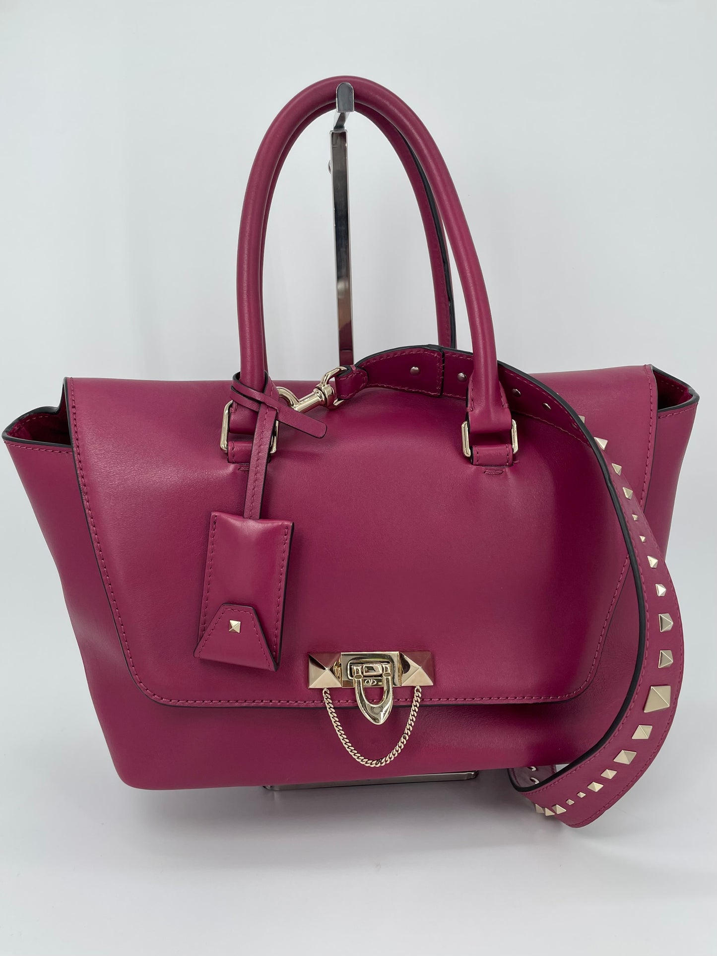 Preloved Valentino Garavani Rockstud Demilune Double Handle Satchel Bag, Small