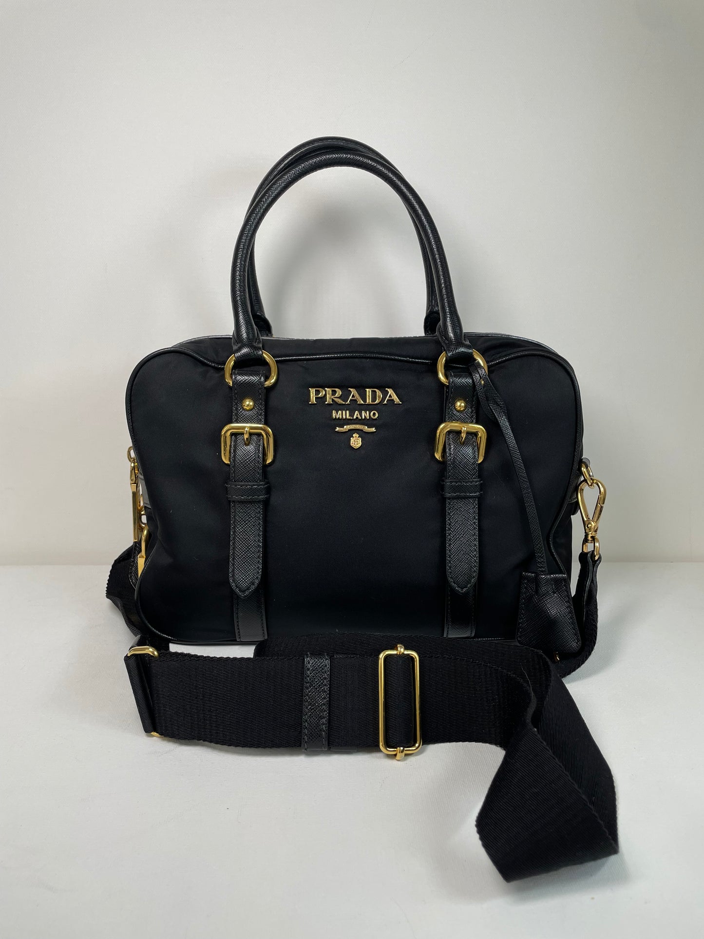 Preloved Prada Top Handle Tote Bag with Long Strap
