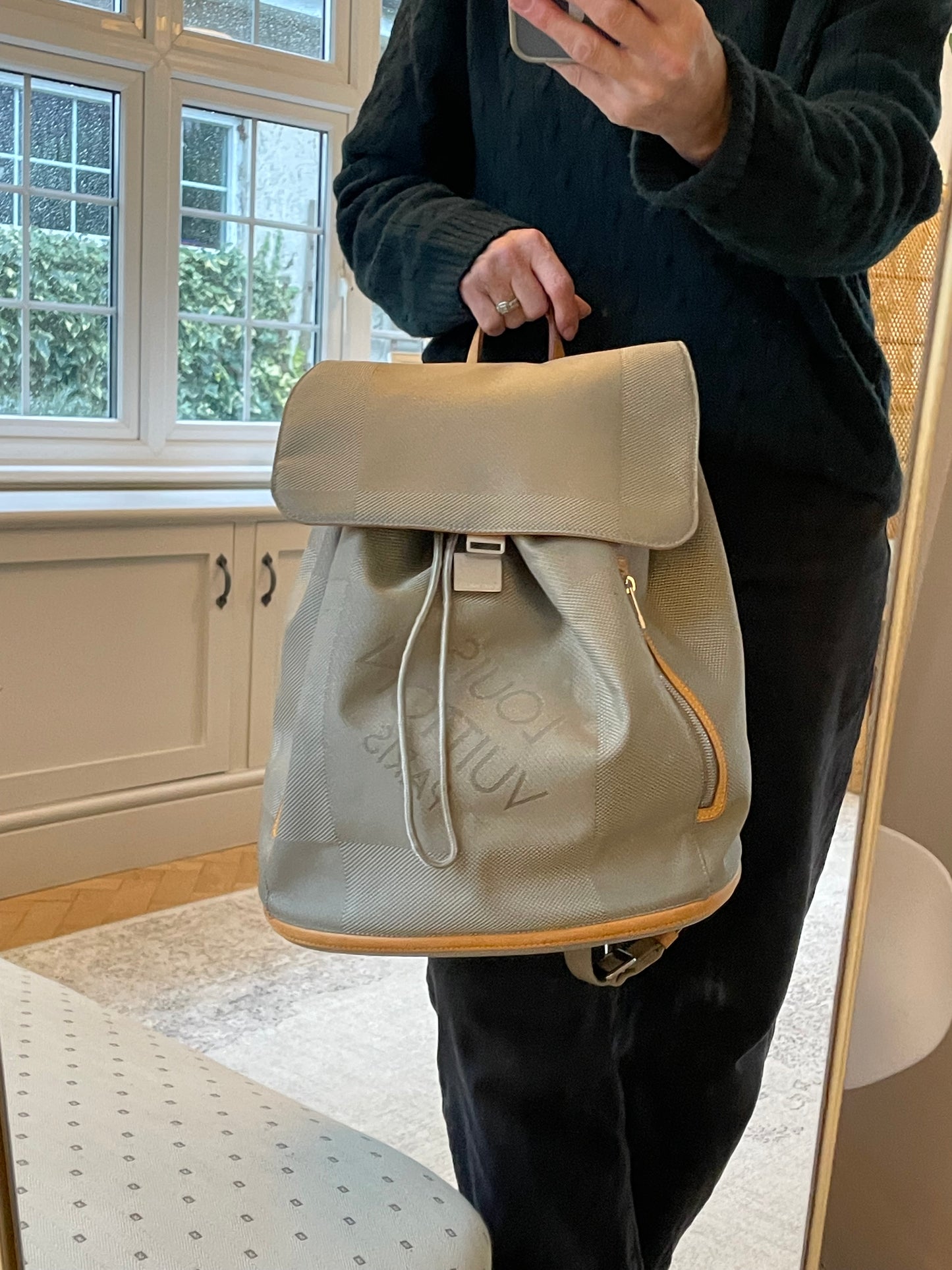 Preloved Louis Vuitton Pioneer Backpack in Damier Jean Canvas and Sable Silvertone Hardware