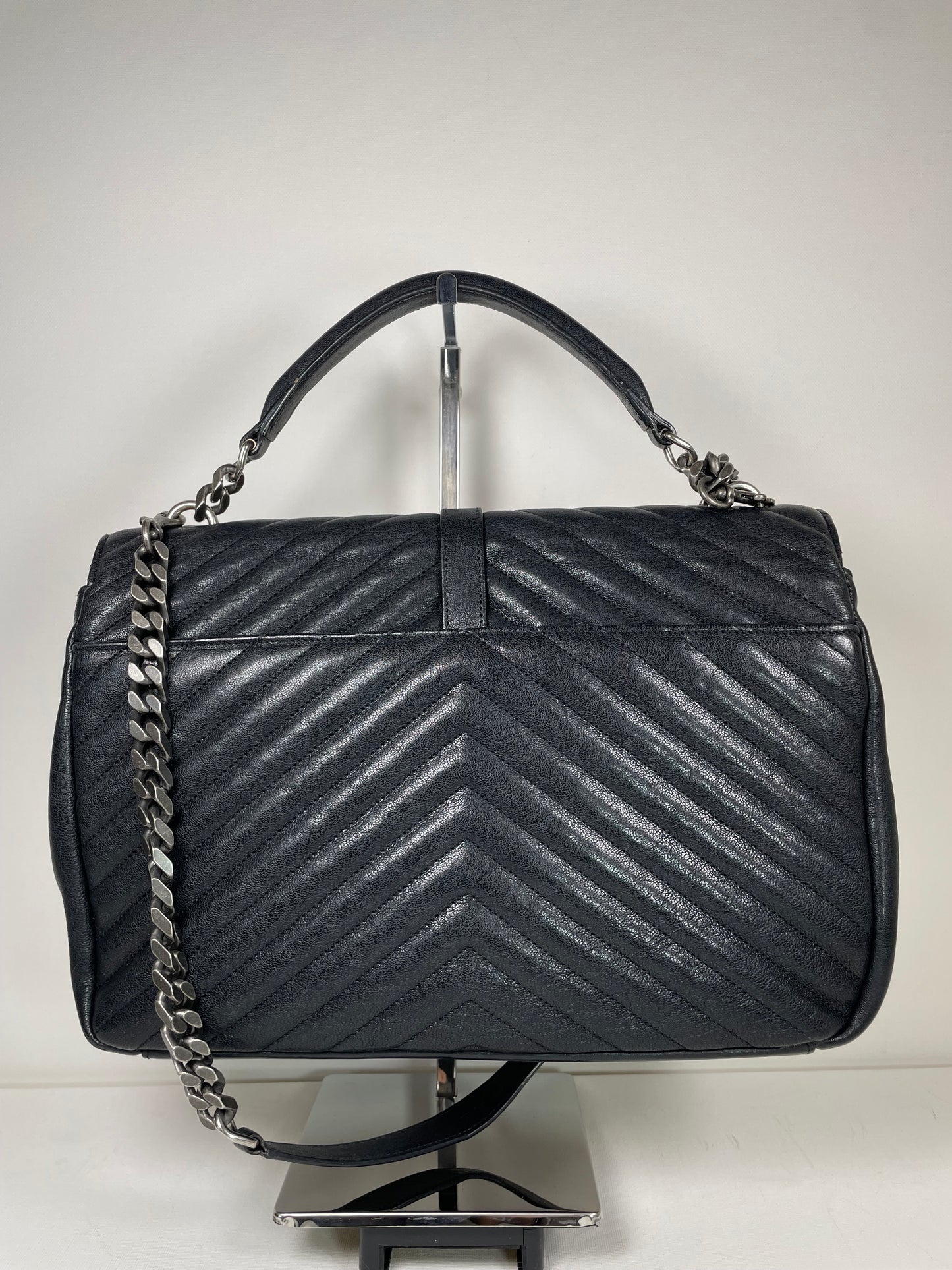Preloved Saint Laurent Matelasse Chevron Monogram College Bag, Large